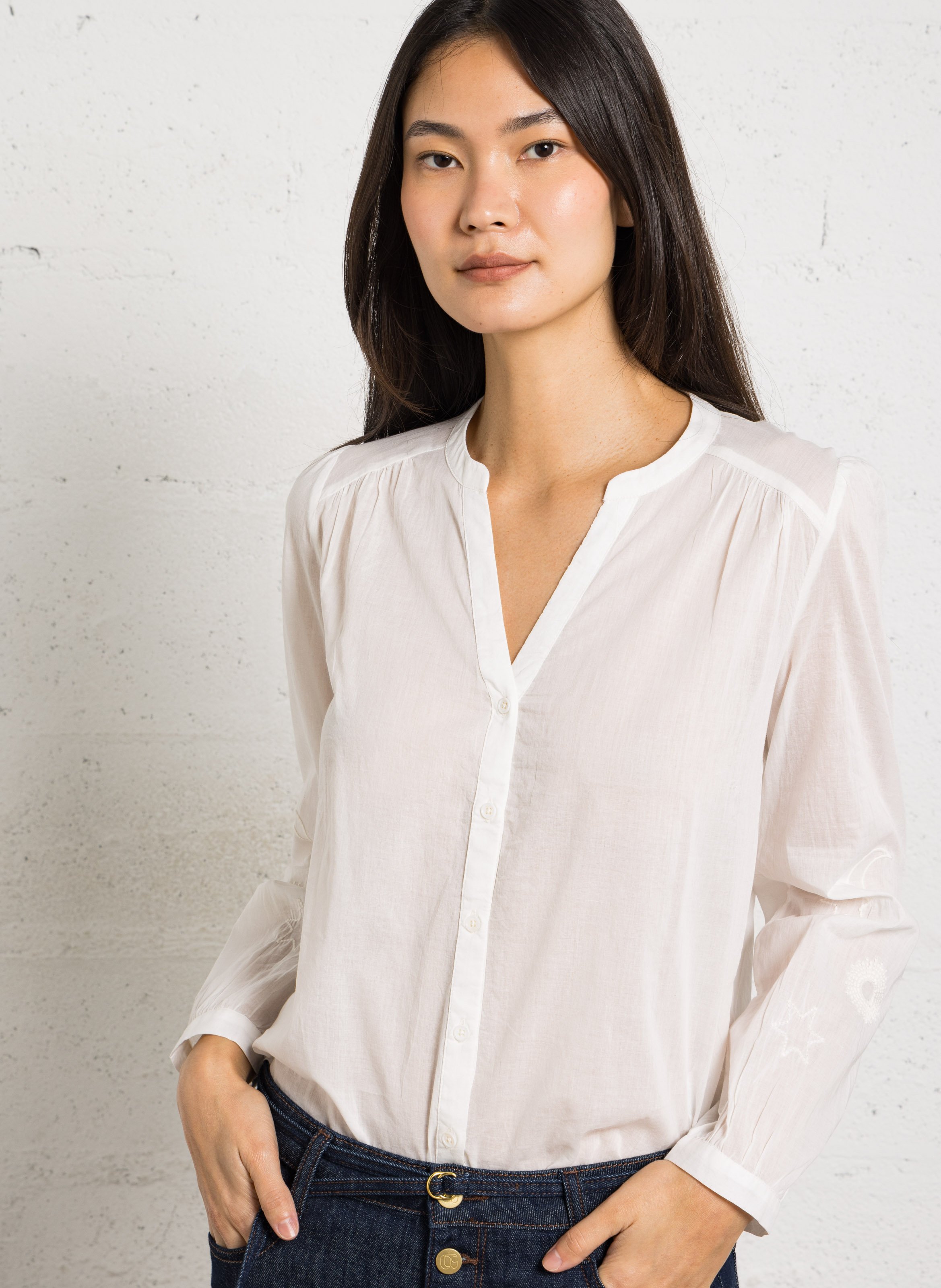 Embroidered cotton tunic collar blouse LA PETITE ETOILE