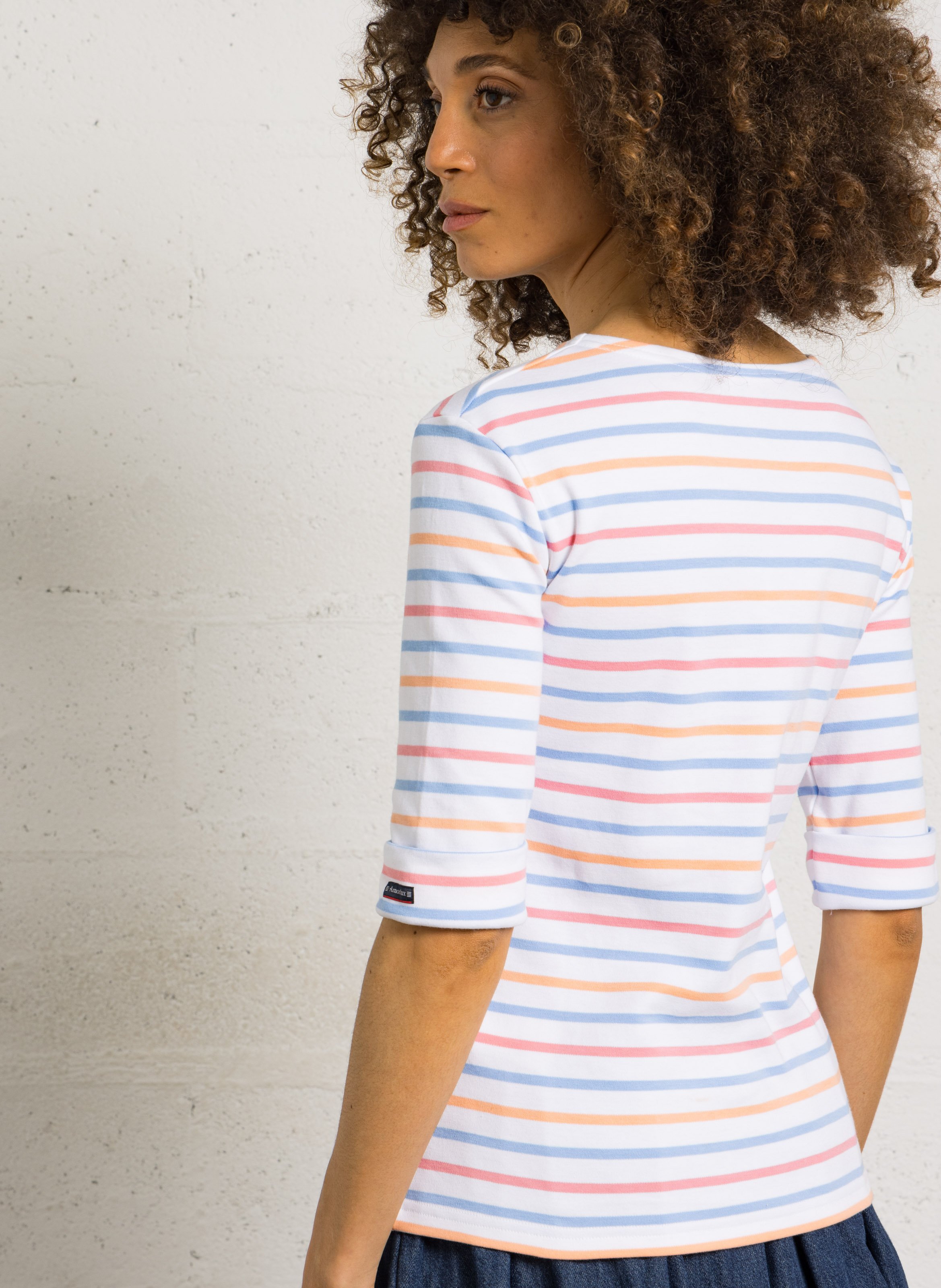 Tee-shirt col rond à rayures en coton ARMOR LUX Blanc