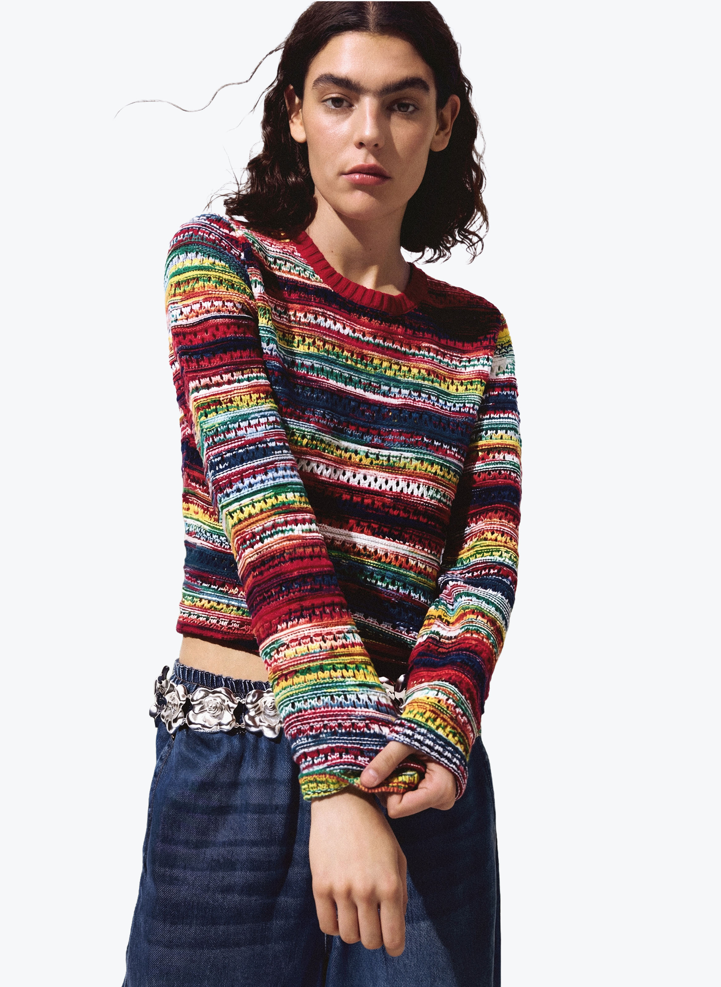 Pull col rond en coton DESIGUAL Rouge