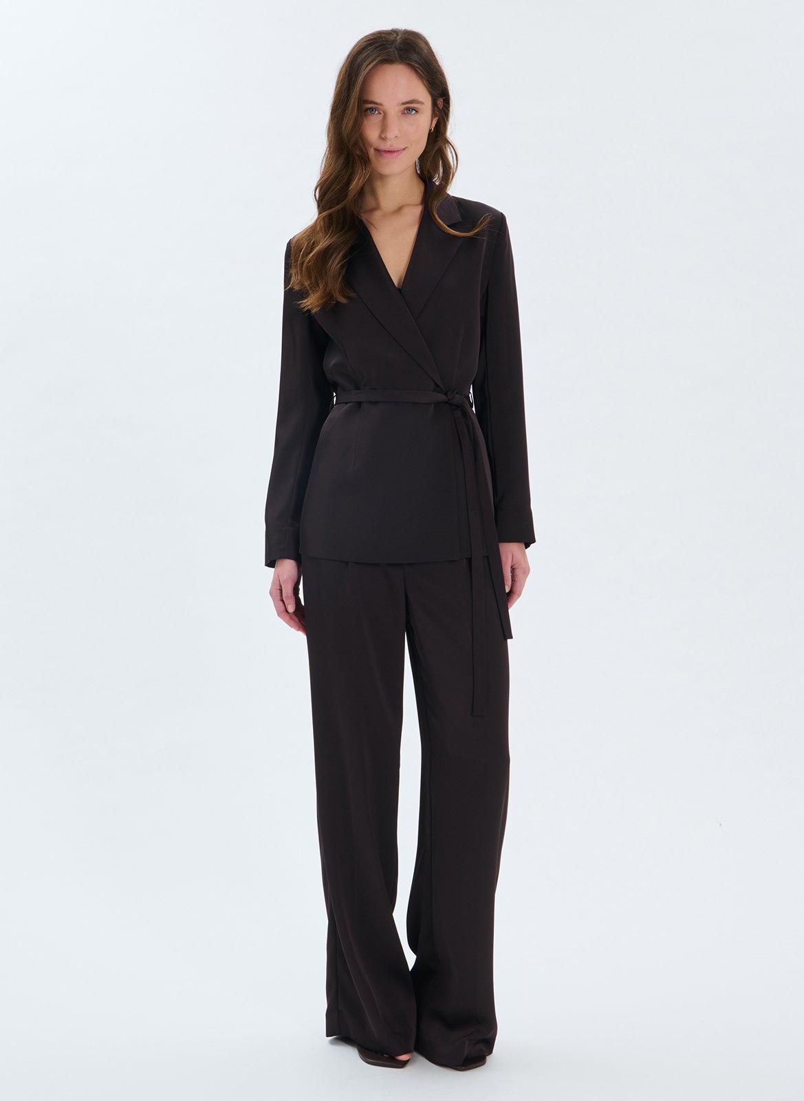 Veste tailleur cintrée en satin ZAPA Marron