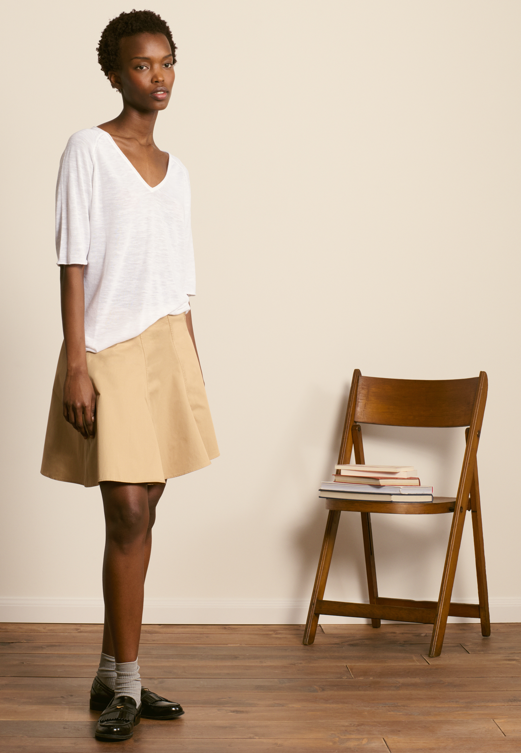 T-shirt col v en lin flammé MAISON MONTAGUT Blanc