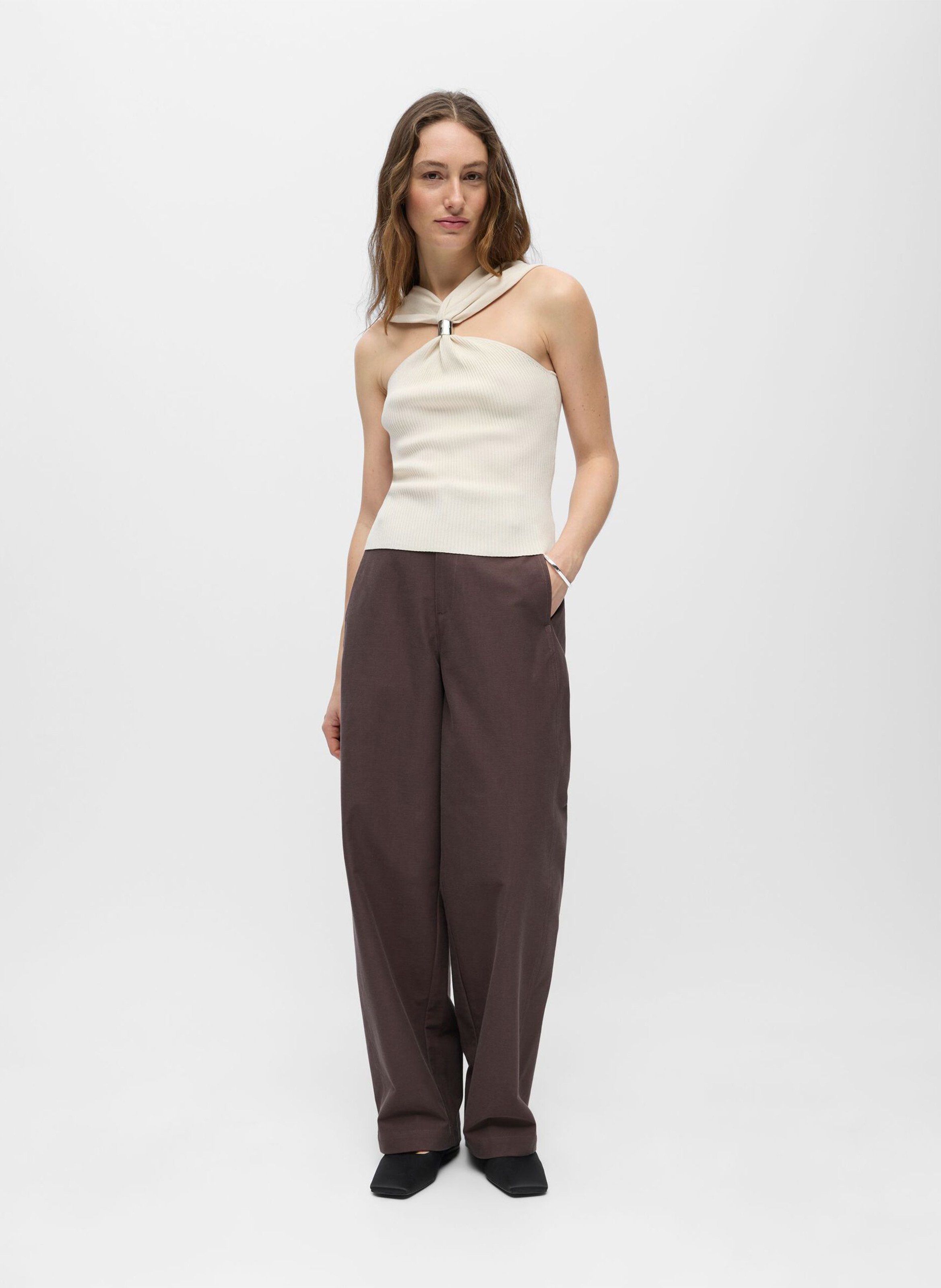 Top droit en maille OBJECT Beige