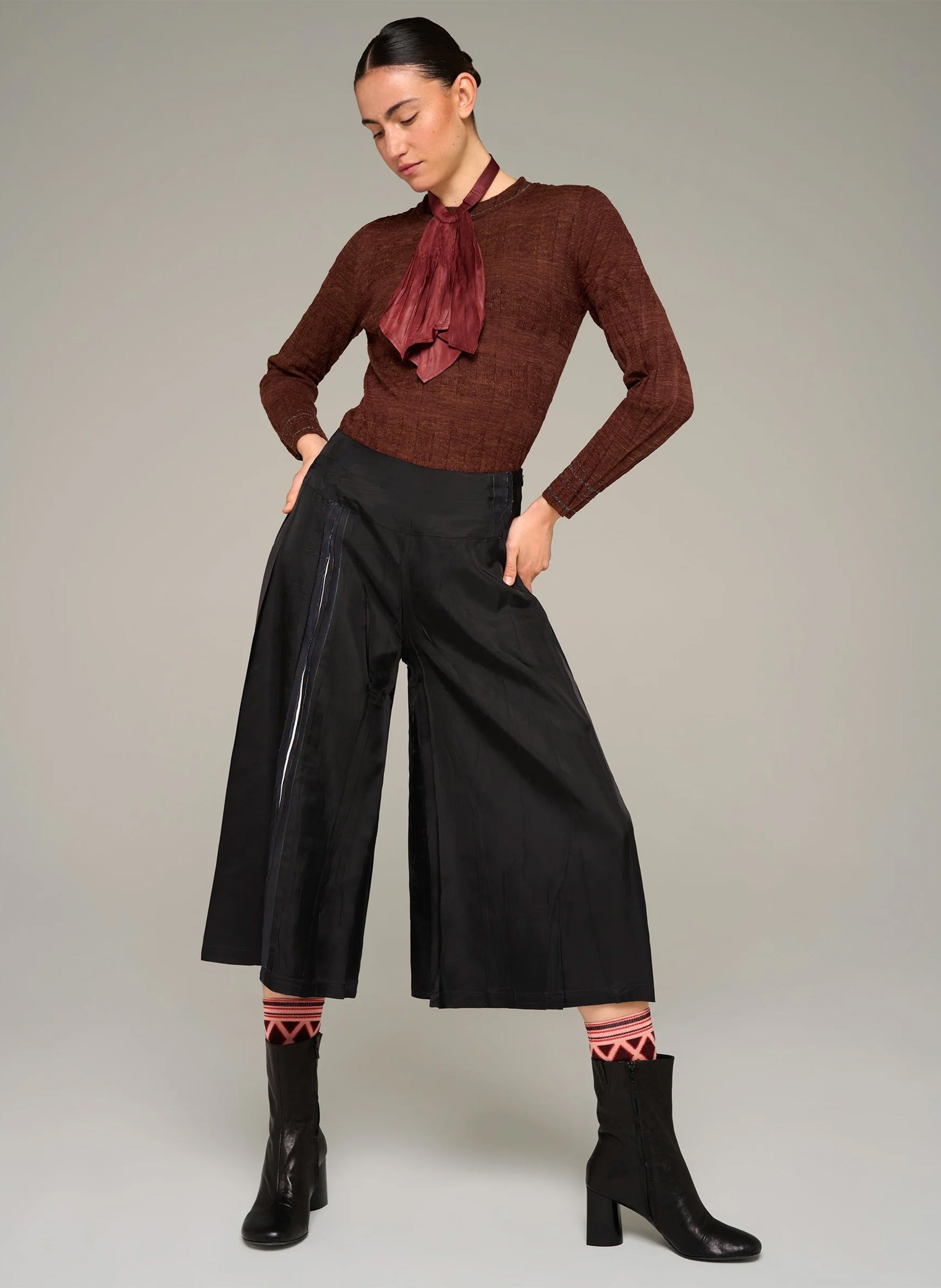 High-waisted wide cropped trousers COTELAC Black