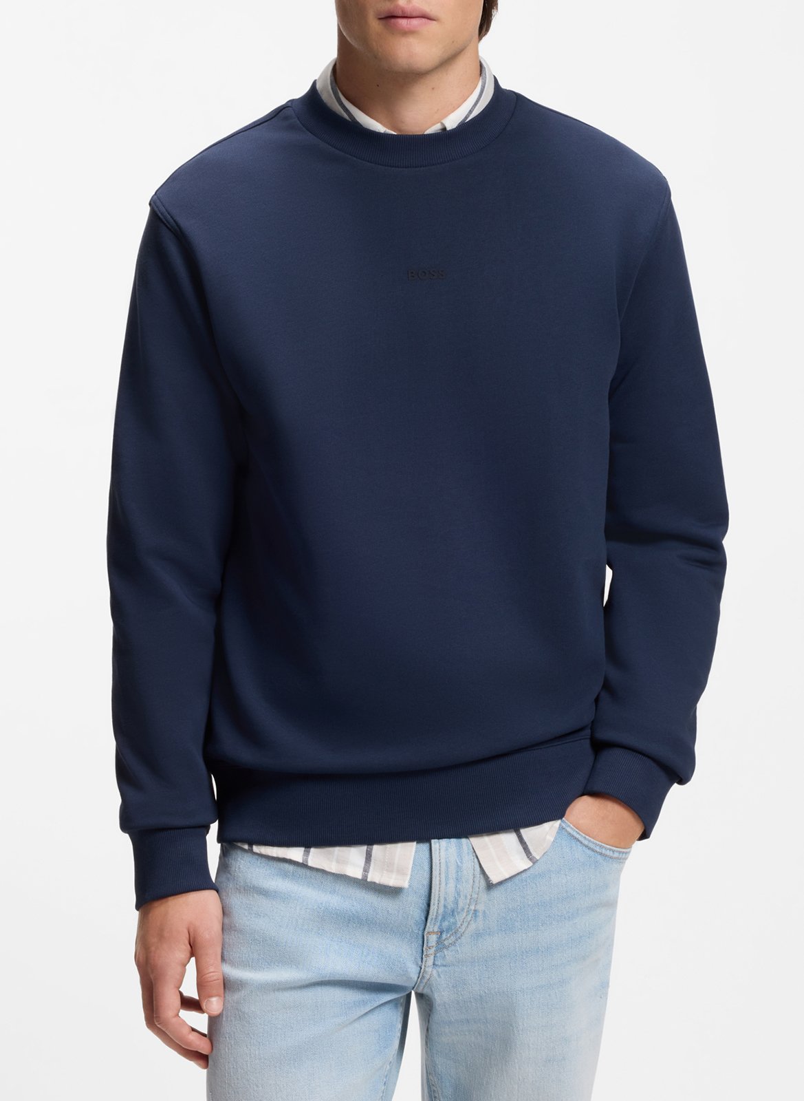 Embroidered round-neck sweatshirt BOSS Blue