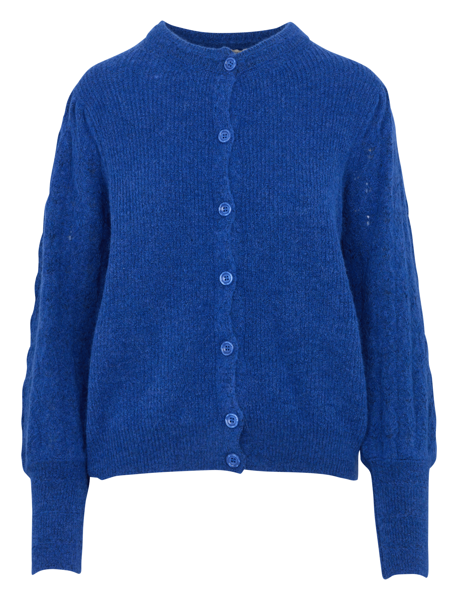 Loose-fit mixed-knit cardigan with round neck LA FEE MARABOUTEE Blue