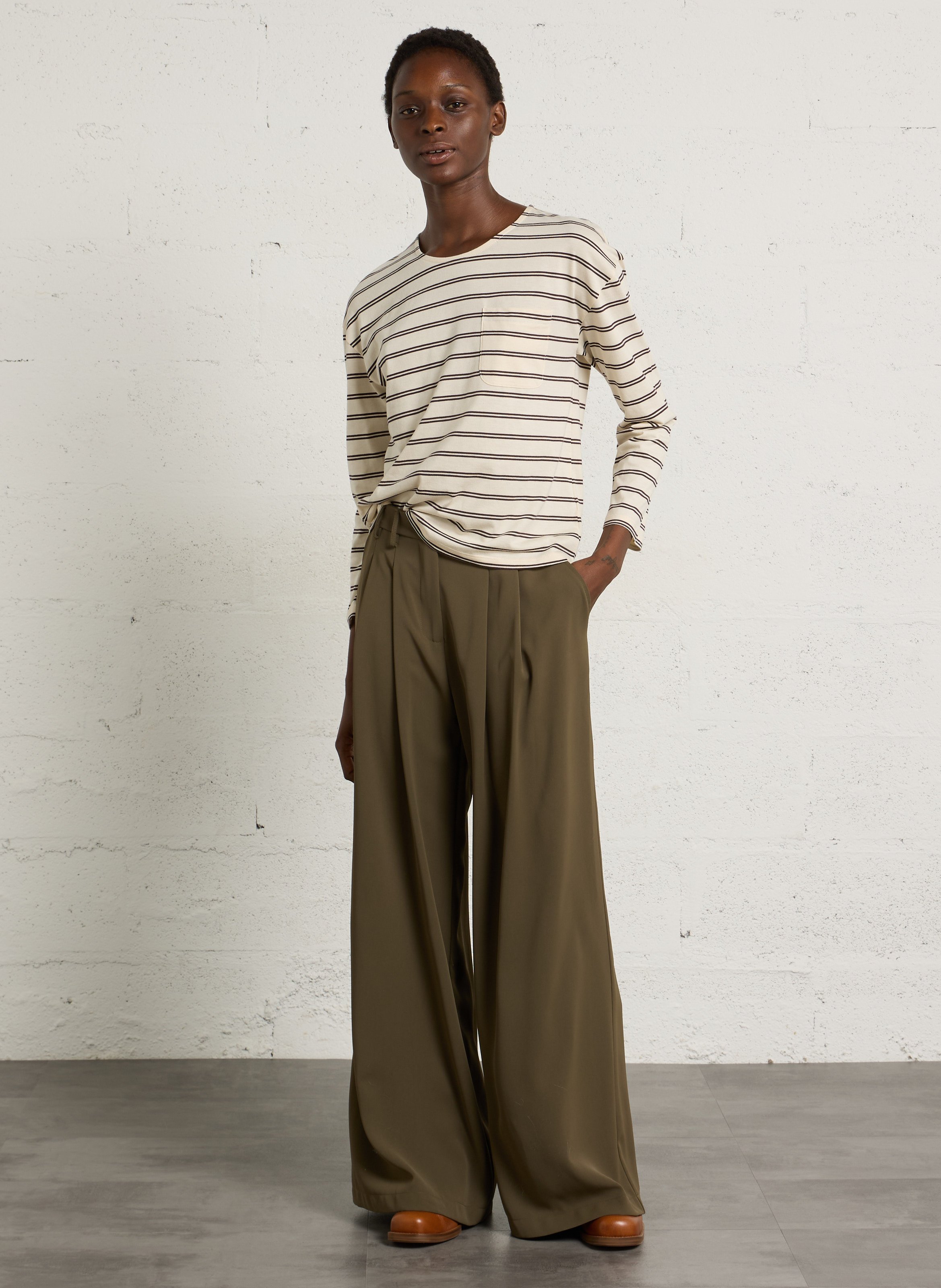 Striped cotton blend T-shirt NICE THINGS Beige
