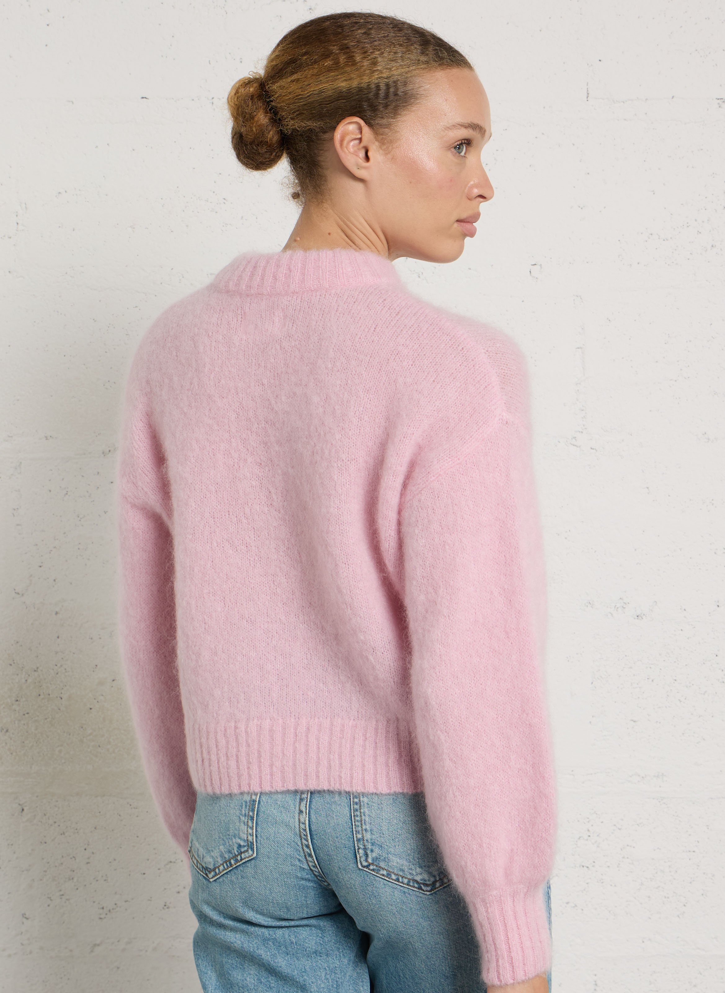 Oversized sweater with puffy sleeves in blended mohair DES PETITS HAUTS Pink