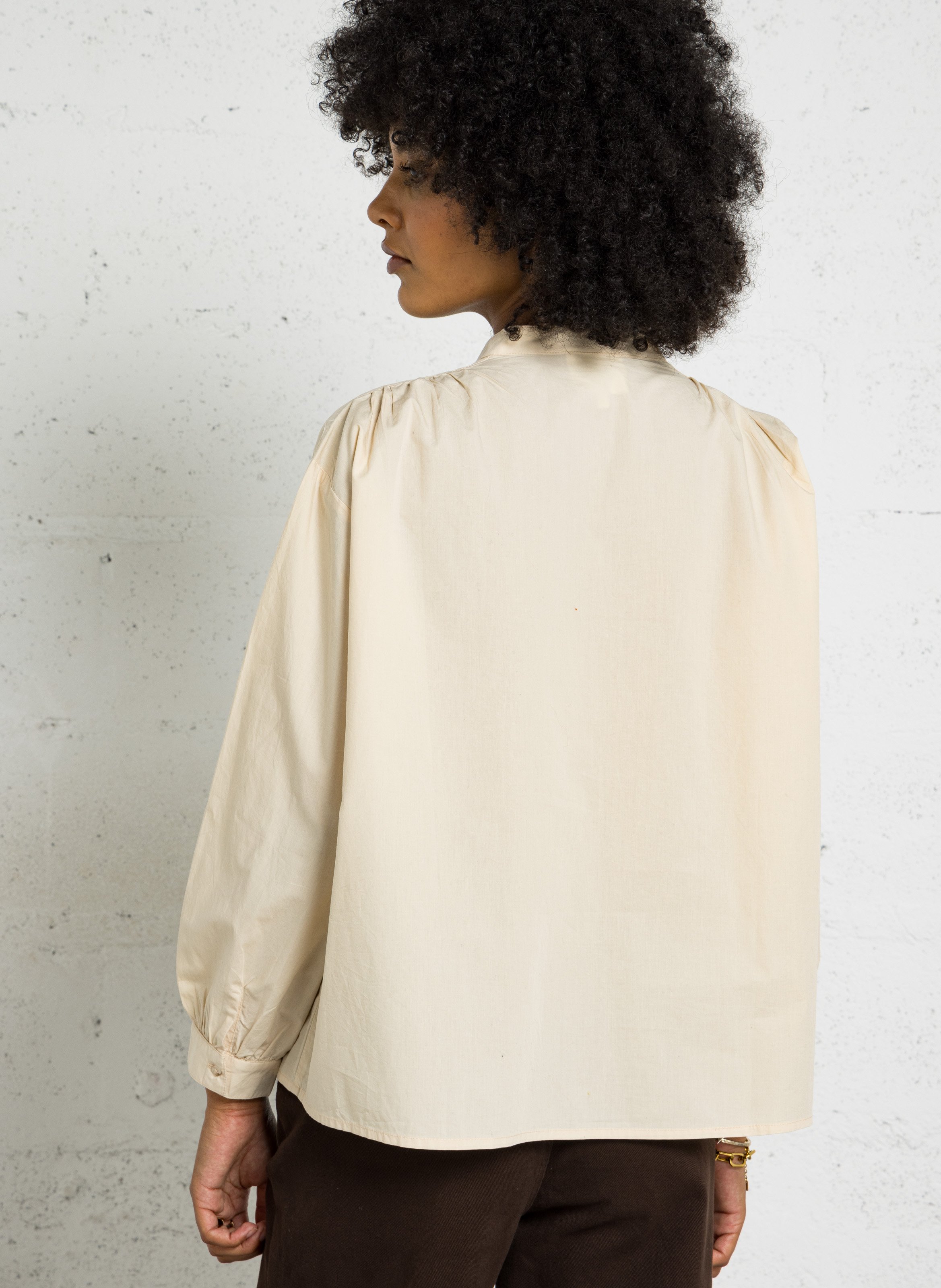 Straight printed organic cotton round-neck blouse SACRECOEUR Beige