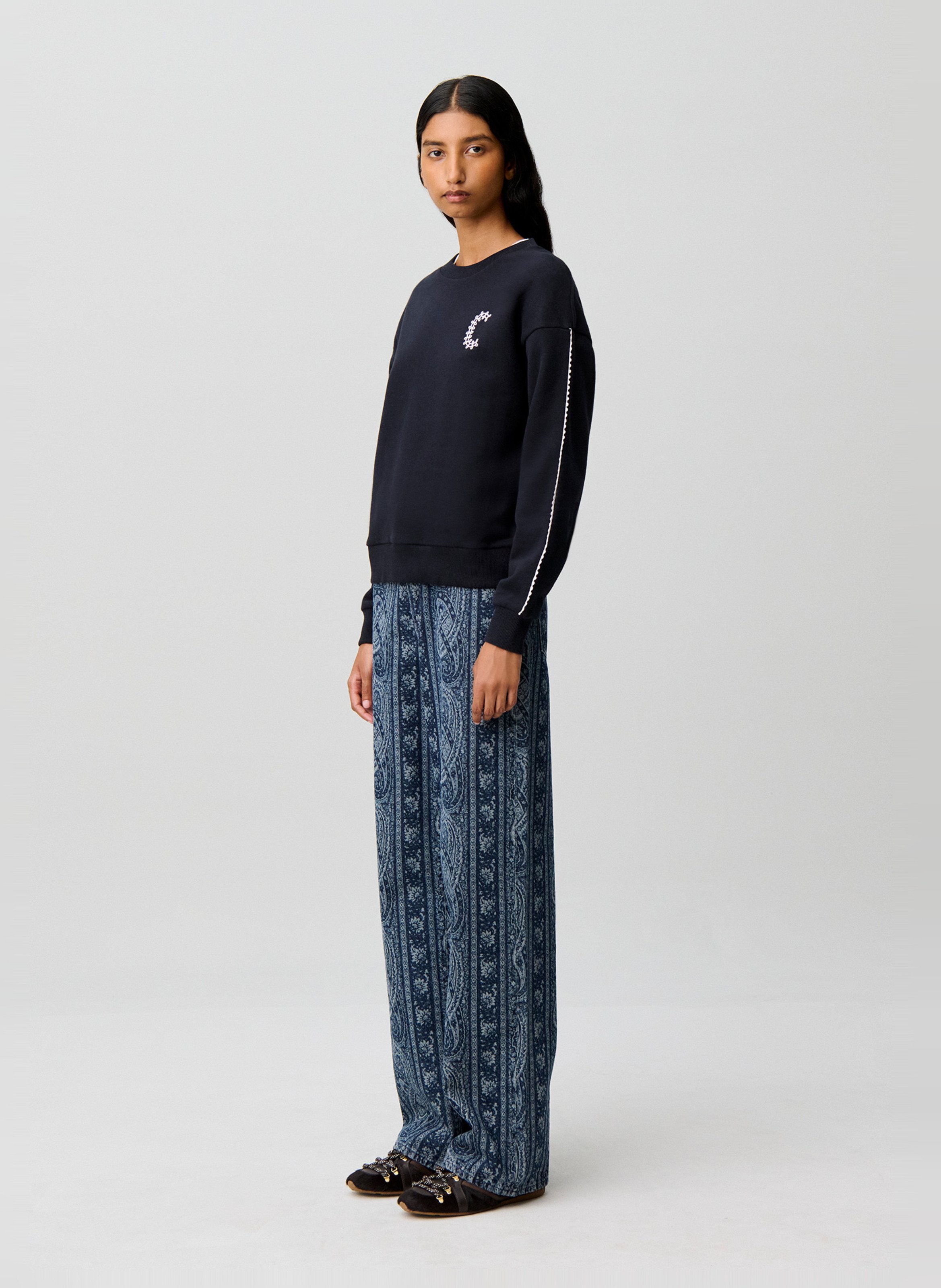 Sweat droit à col rond en coton CLAUDIE PIERLOT Bleu