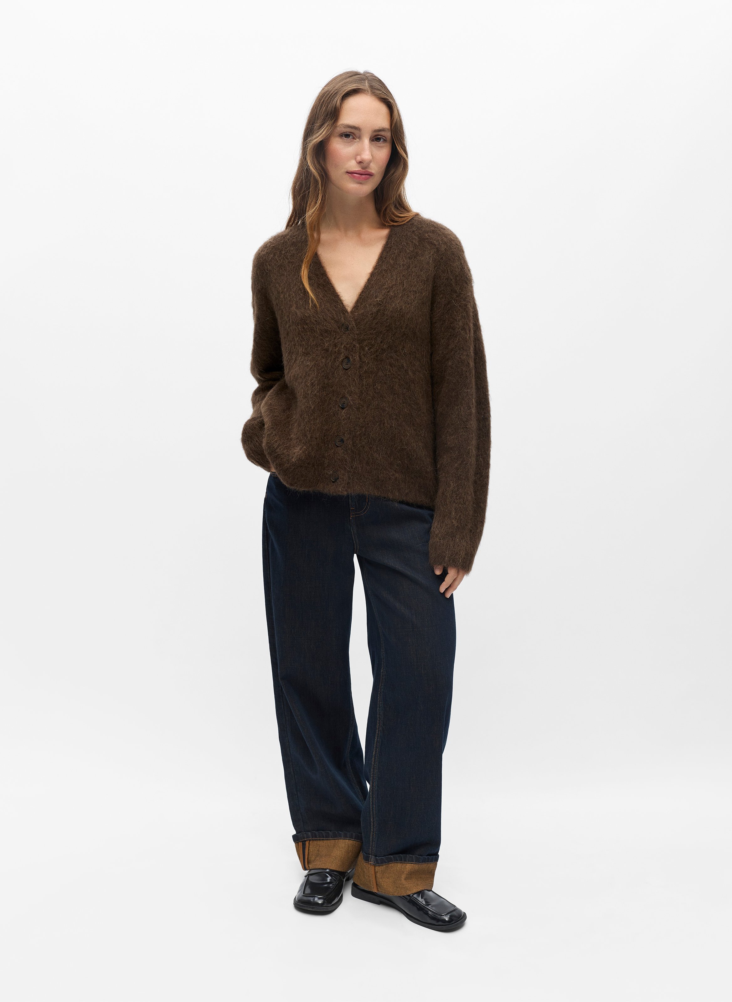Gilet boutonné en alpaga et laine mélangés OBJECT Marron