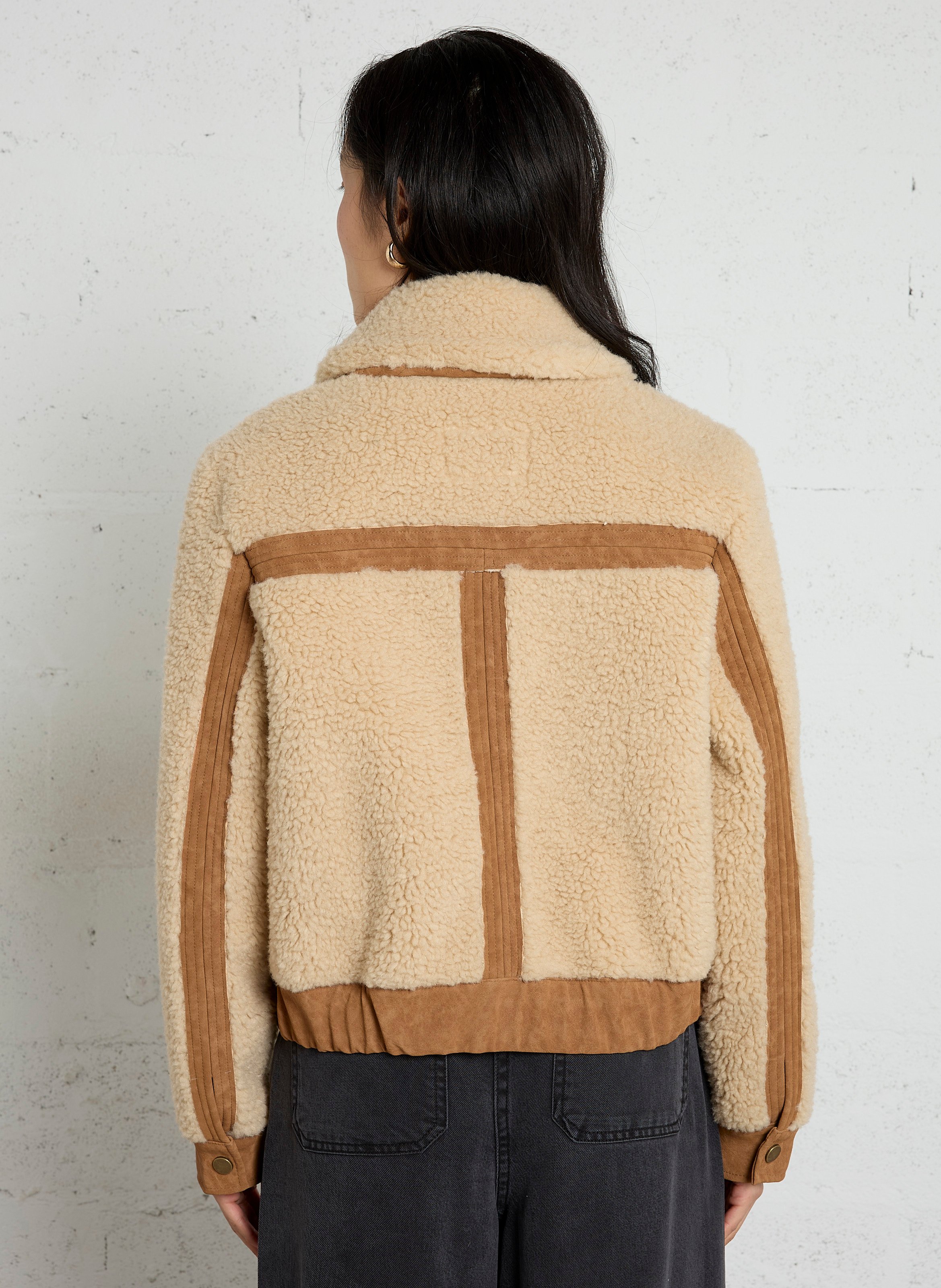 Veste droite courte effet fourrure LEON & HARPER Marron