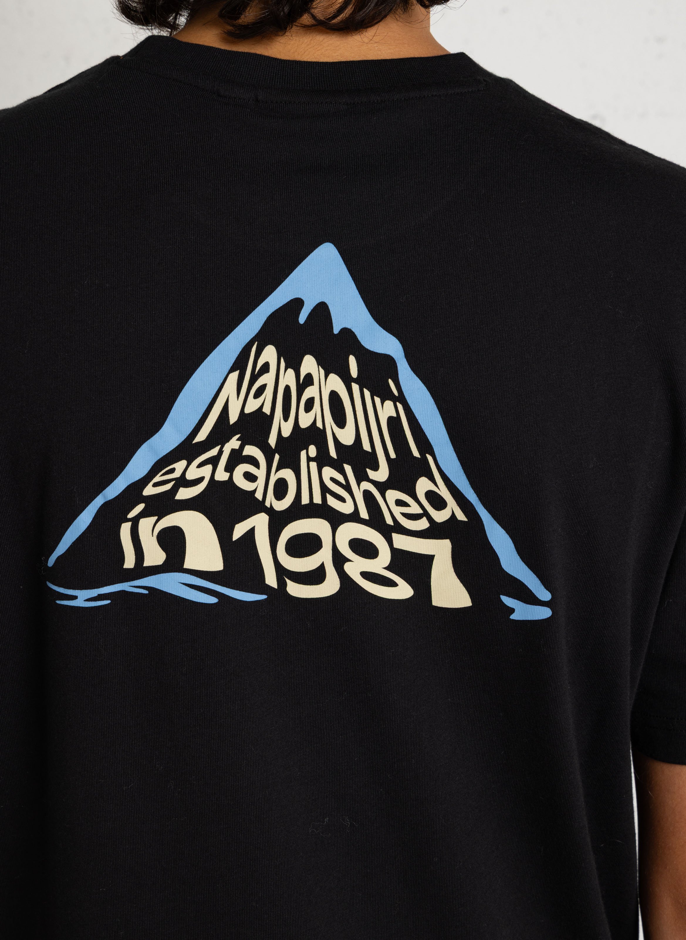 Straight round-neck cotton T-shirt with screen print NAPAPIJRI Black
