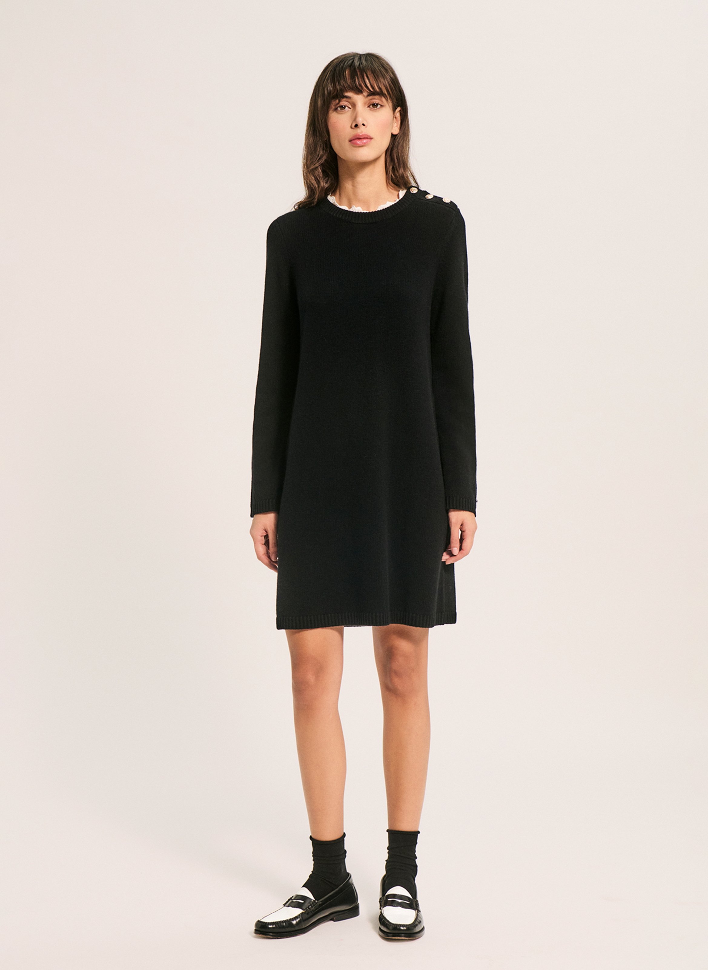Robe courte à dentelle en laine  PABLO Noir