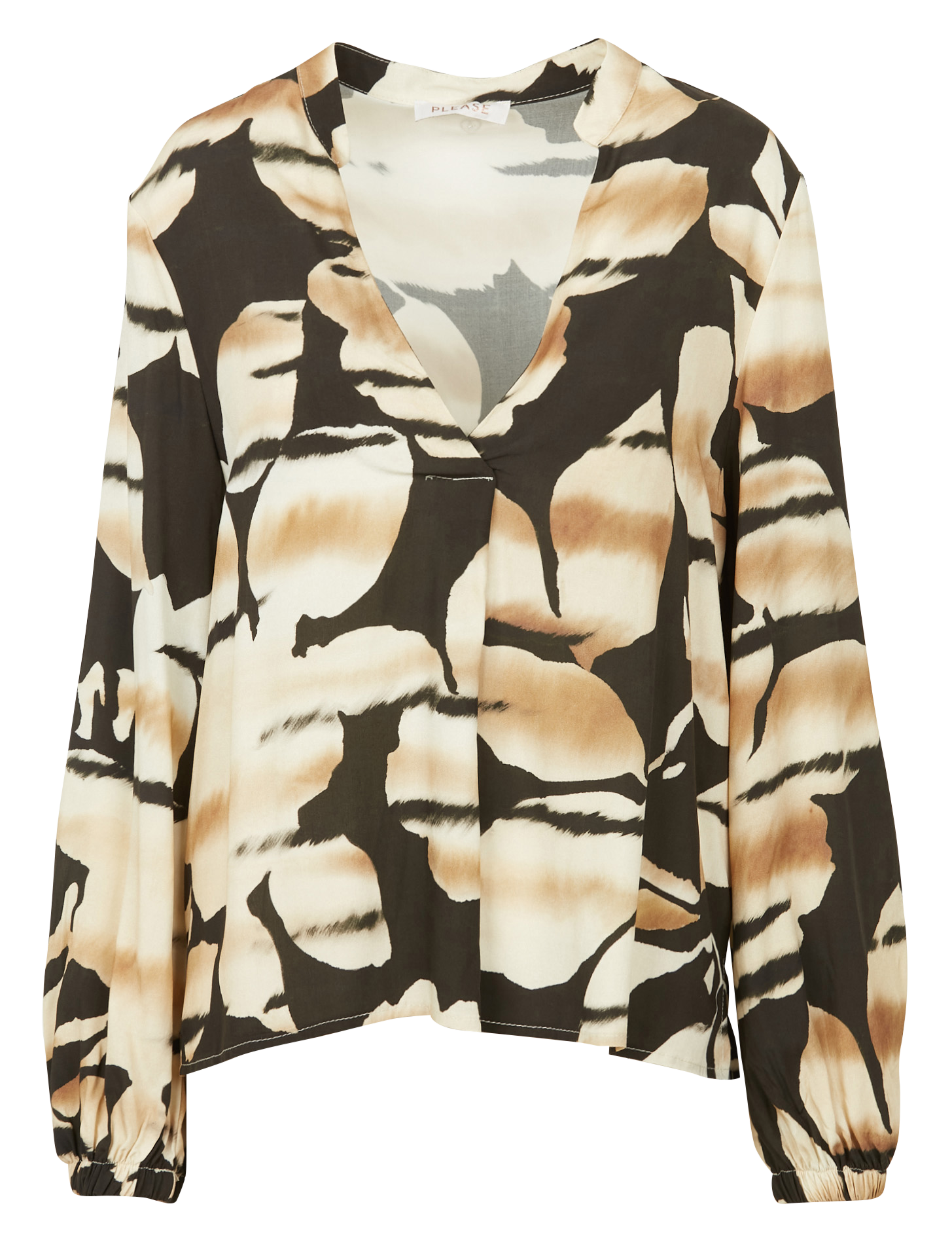 Blouse met V-hals en print PLEASE Beige