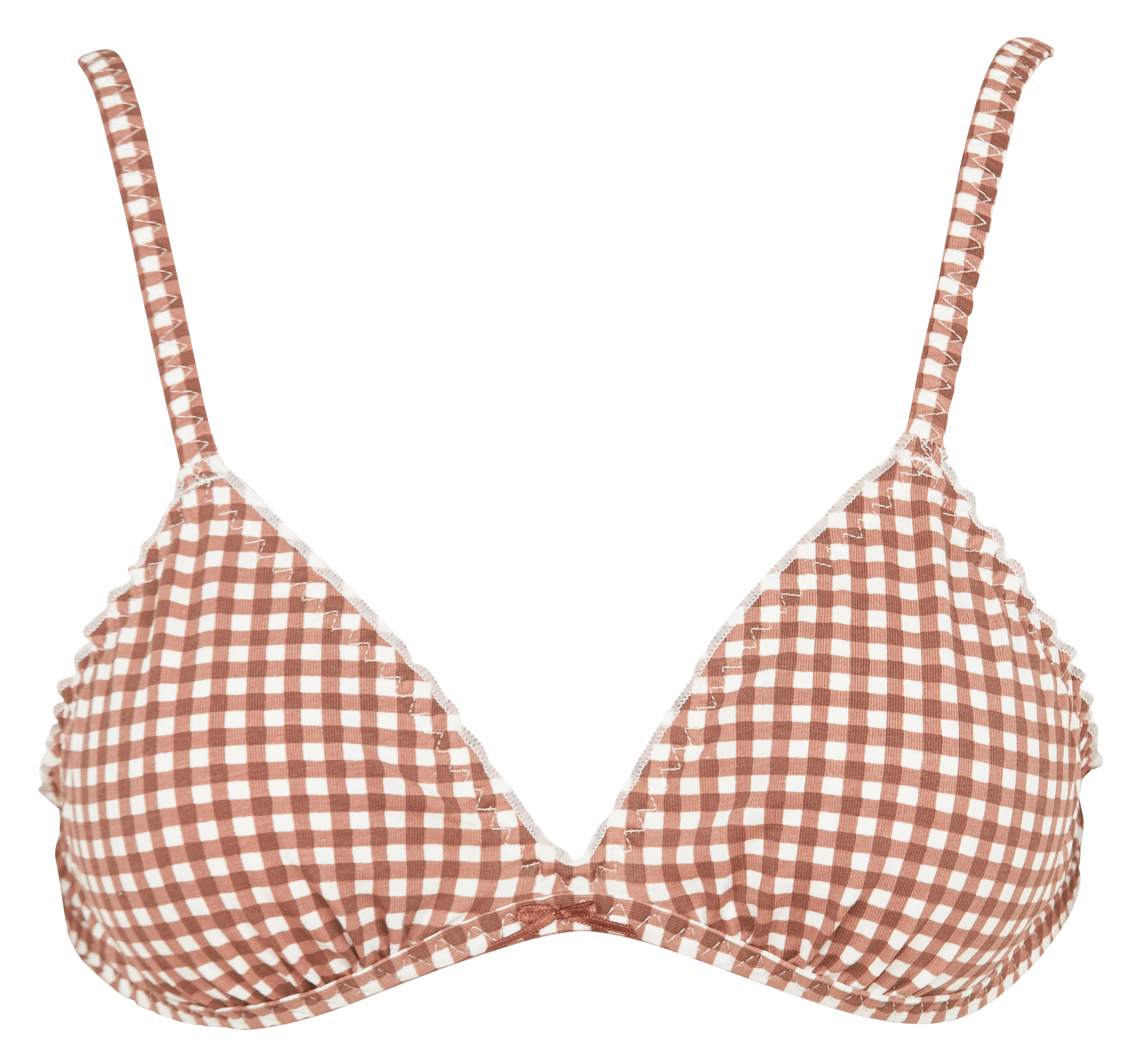 Soutien-gorge triangle imprimé vichy en coton bio mélangé  NENES PARIS Marron
