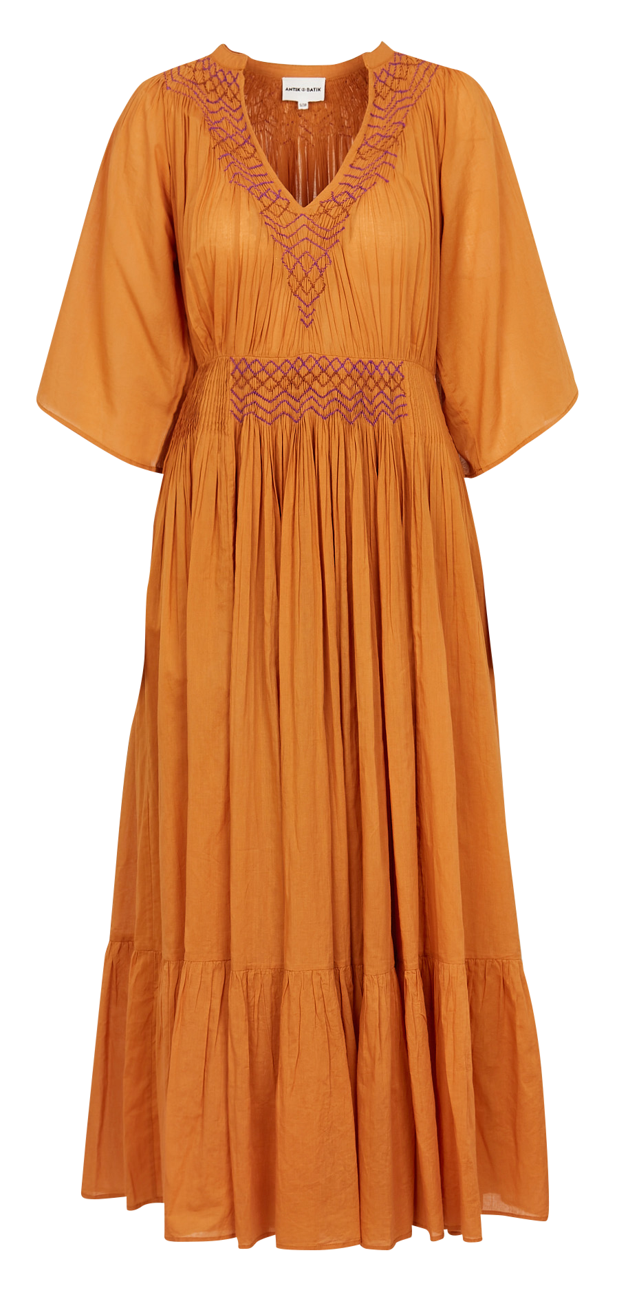 Weites Maxikleid aus Baumwolle mit V-Ausschnitt ANTIK BATIK Braun