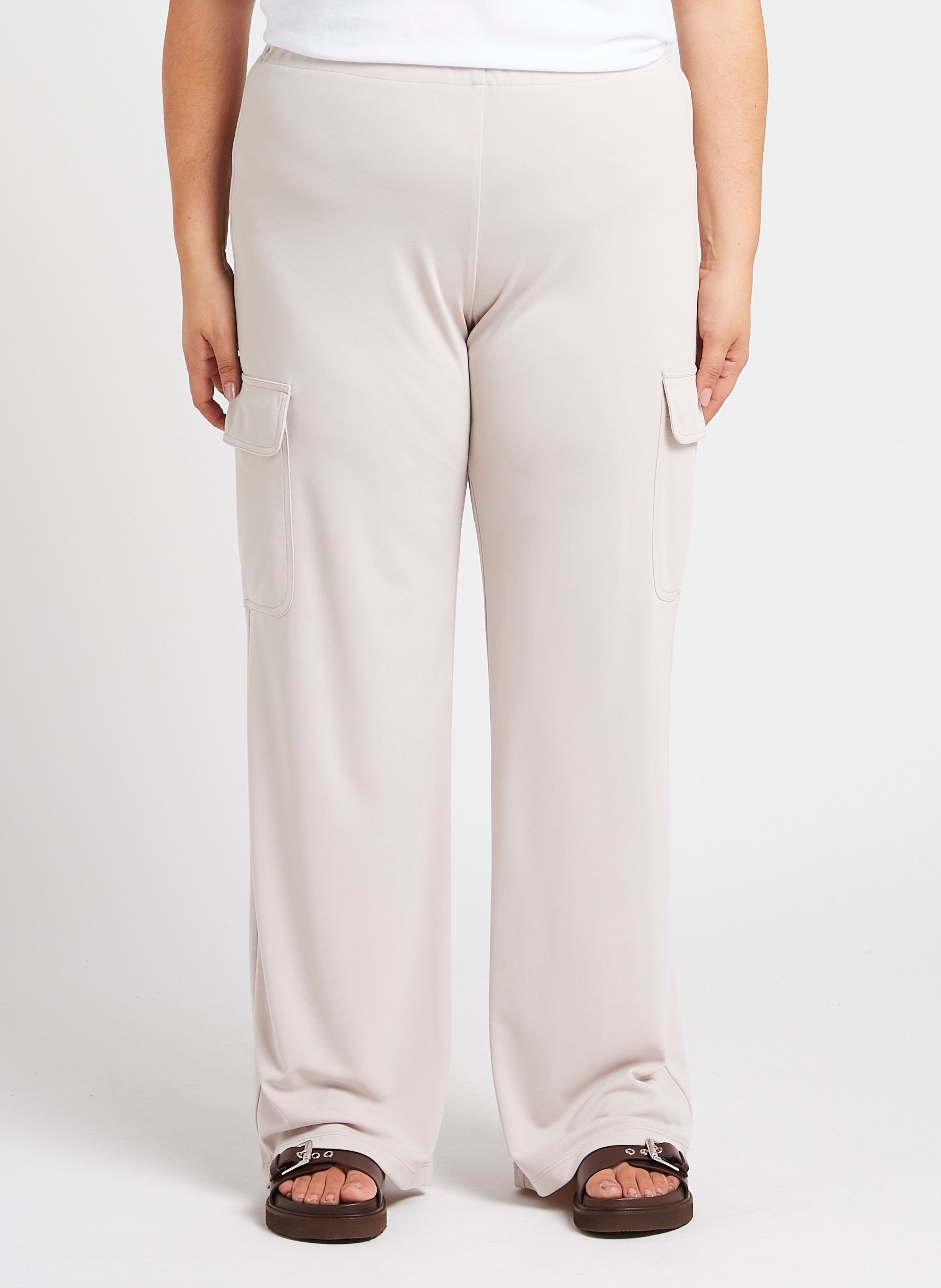 Pantalon droit taille haute en jersey PERSONA by Marina Rinaldi Beige