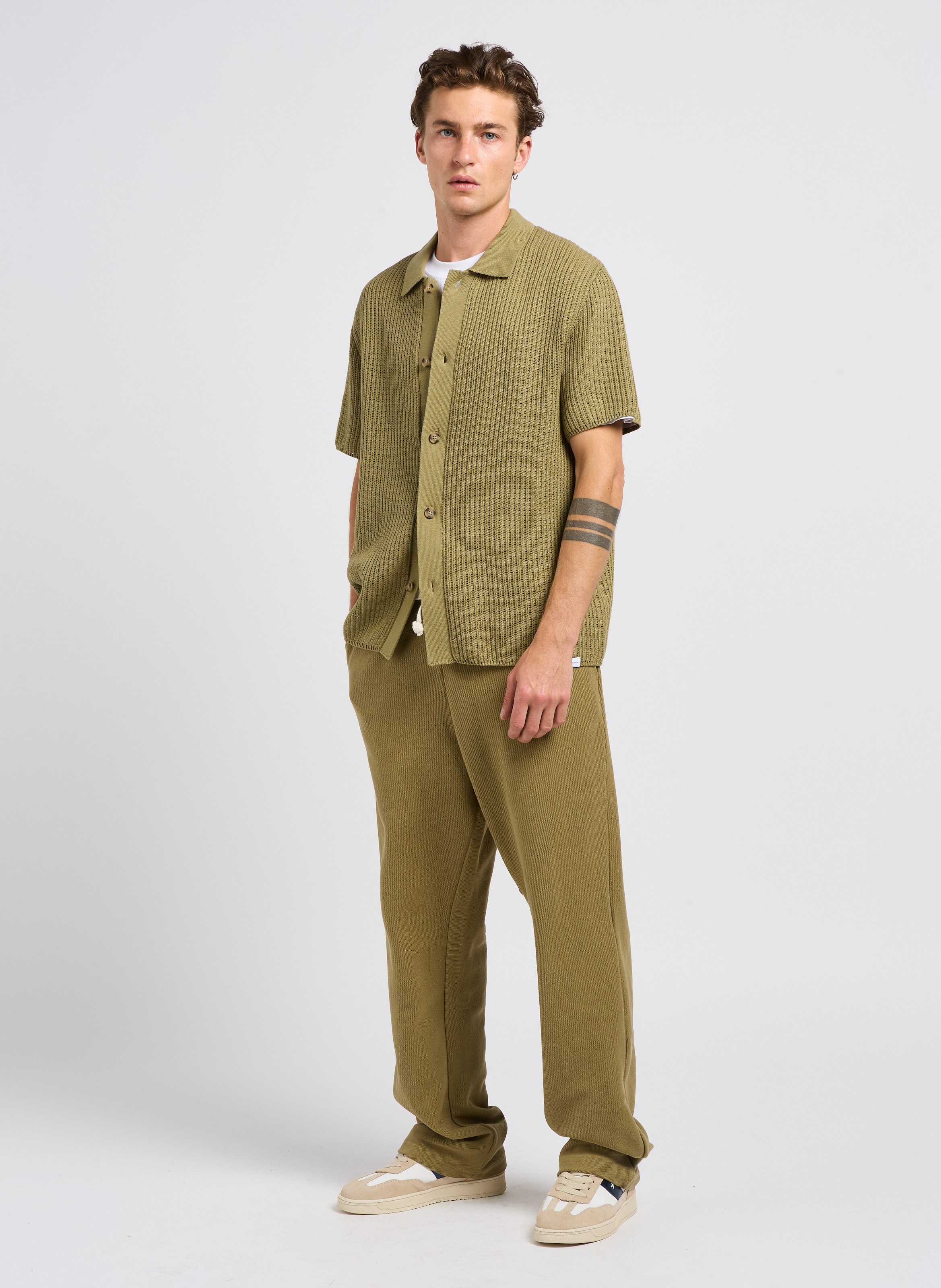 Chemise col classique tricot en coton LES DEUX Vert