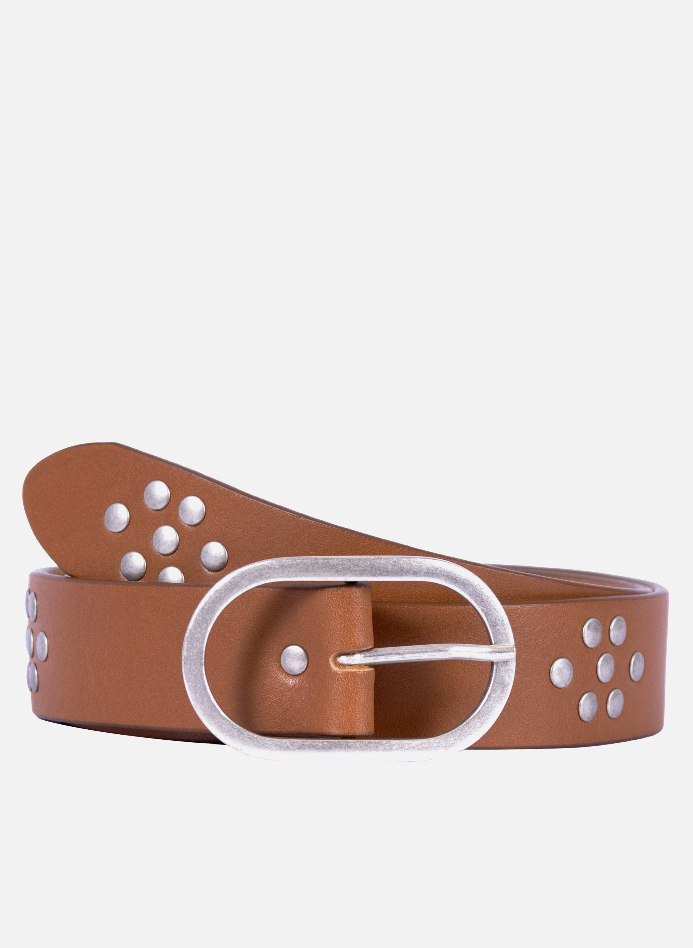 Wide studded leather belt JULES & JENN Brown