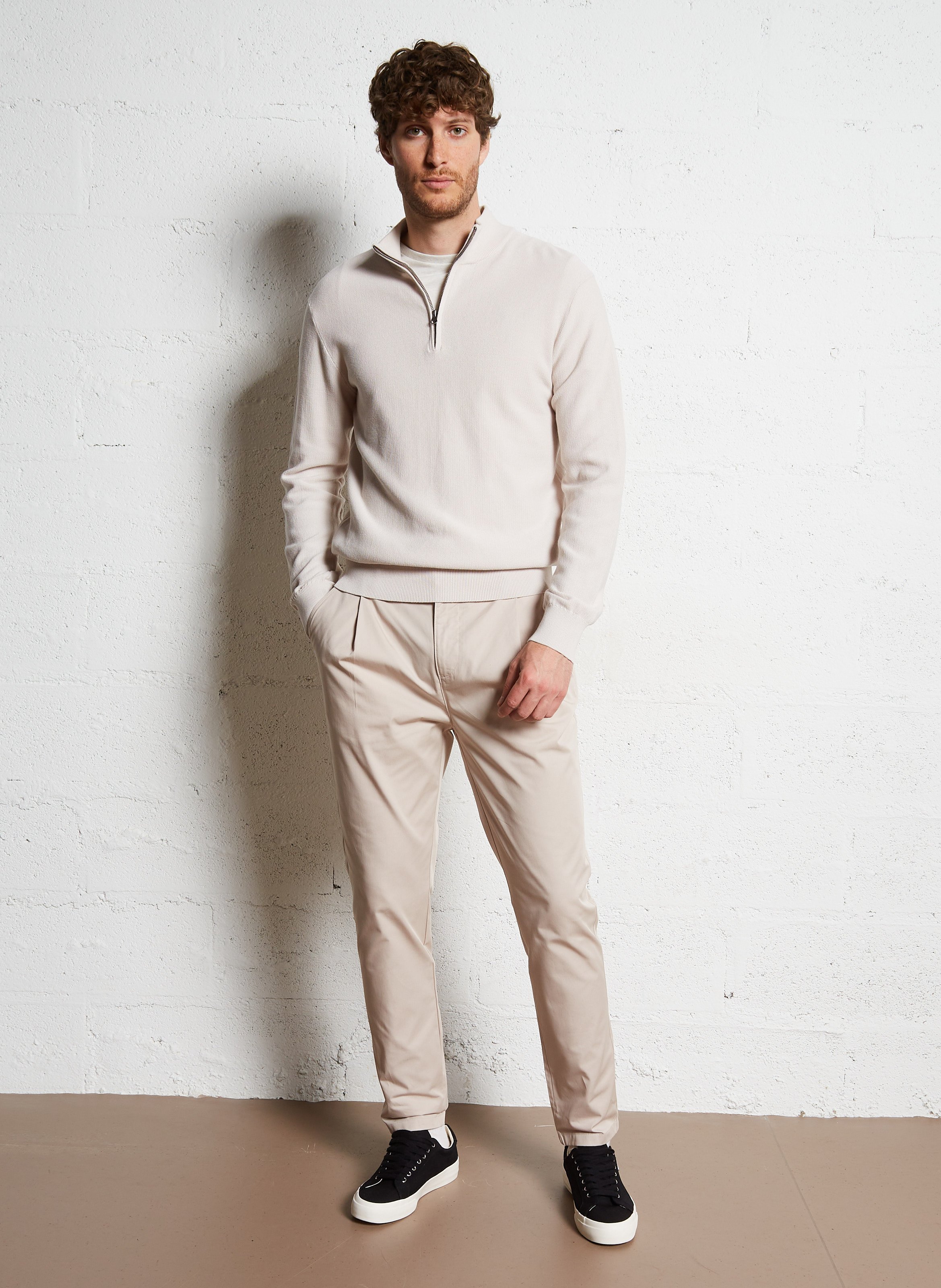 Pull col montant en coton HARTFORD Beige