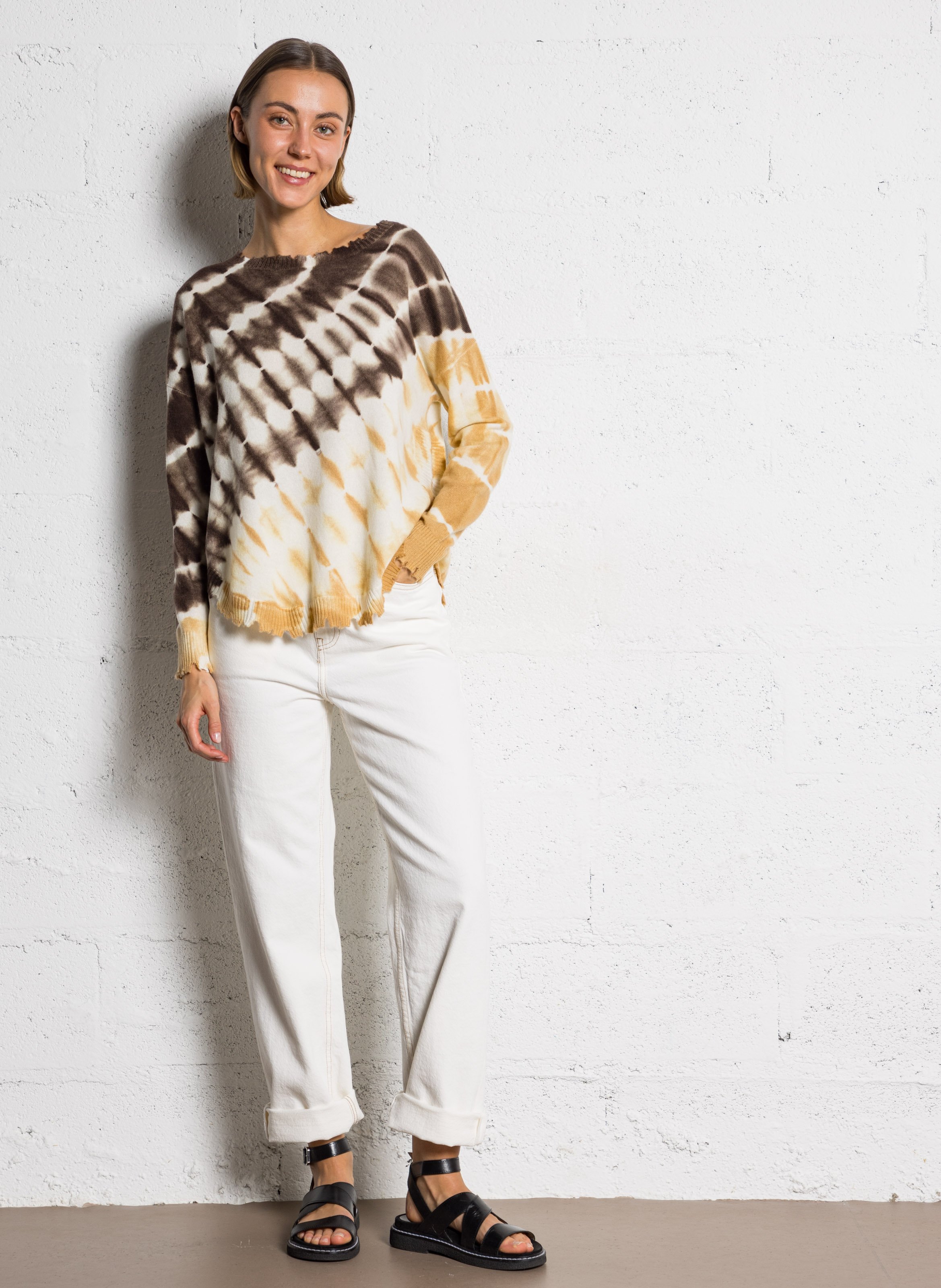 Ruimvallende trui van kasjmier met ronde hals KUJTEN Beige