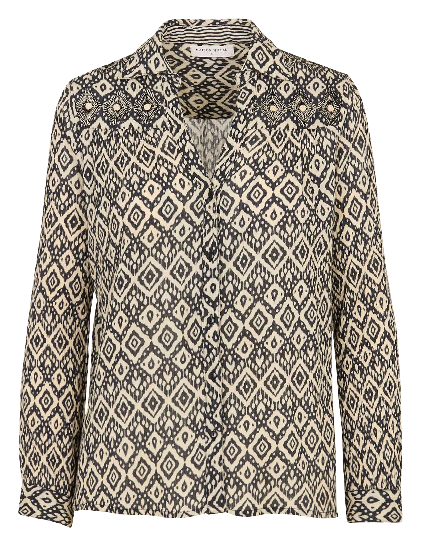 Buttoned V-neck shirt with patterns MAISON HOTEL Beige