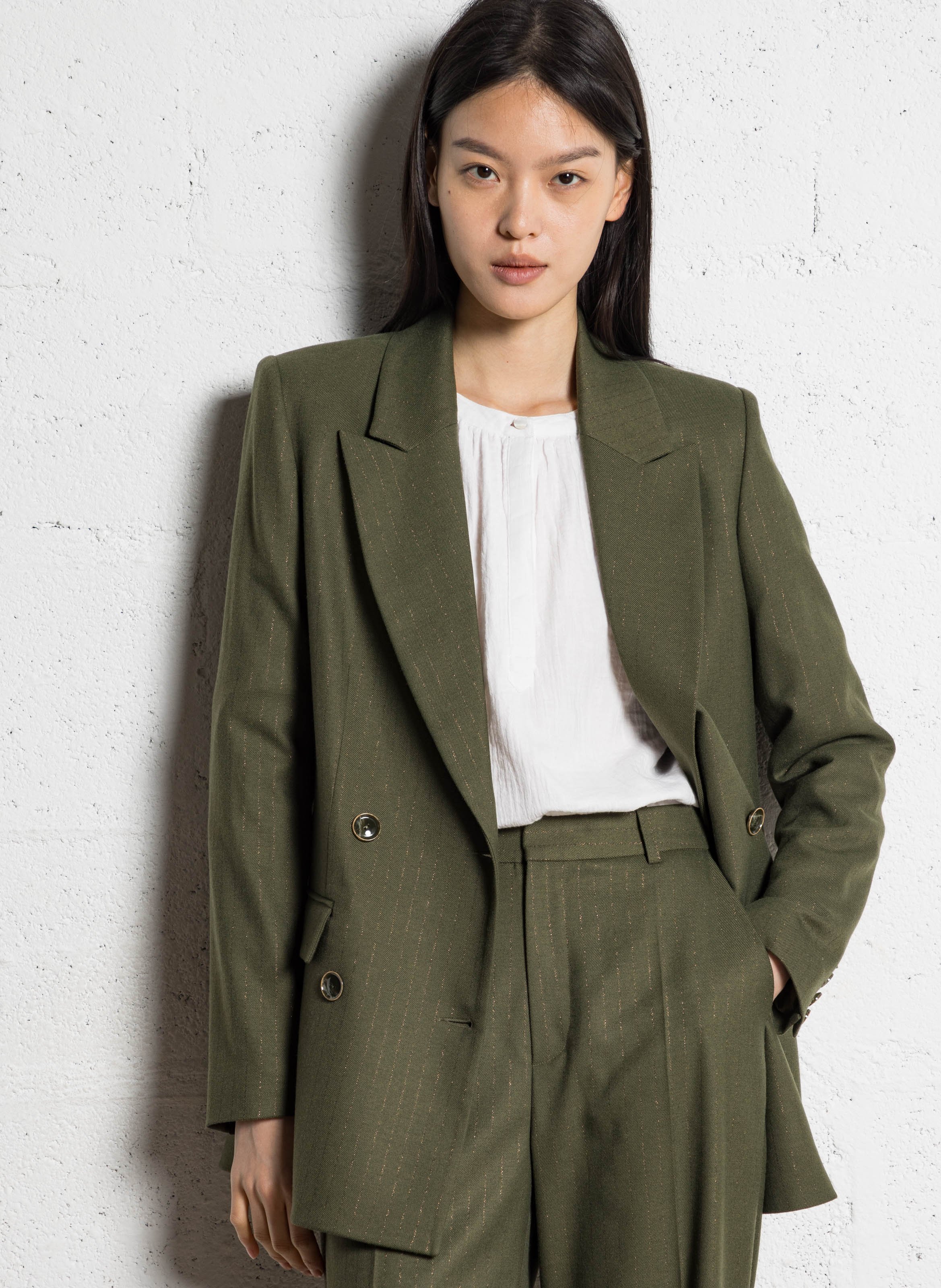 Pantalon droit taille haute à rayures ONE STEP Vert