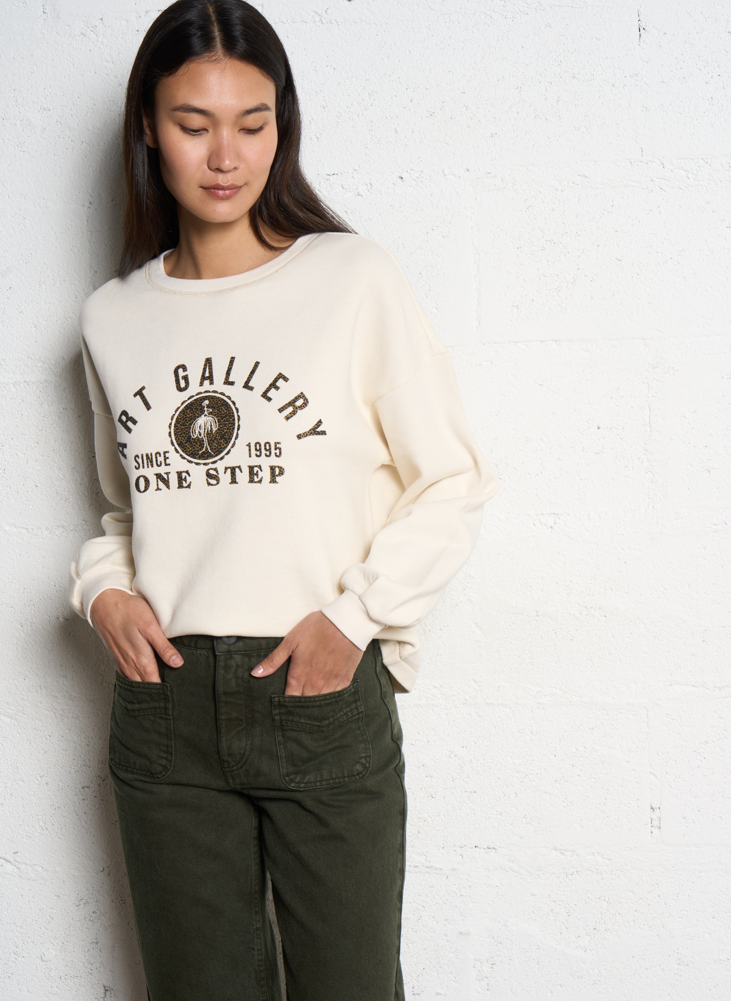 Rechte sweatshirt van molton ONE STEP Wit