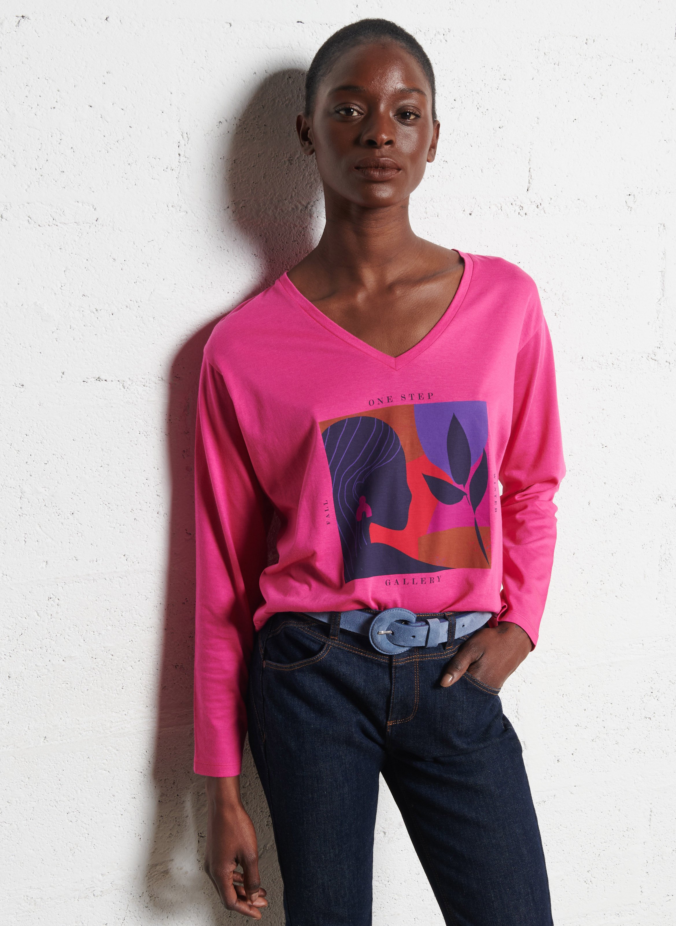 Gedrukt T-shirt met netstof ONE STEP