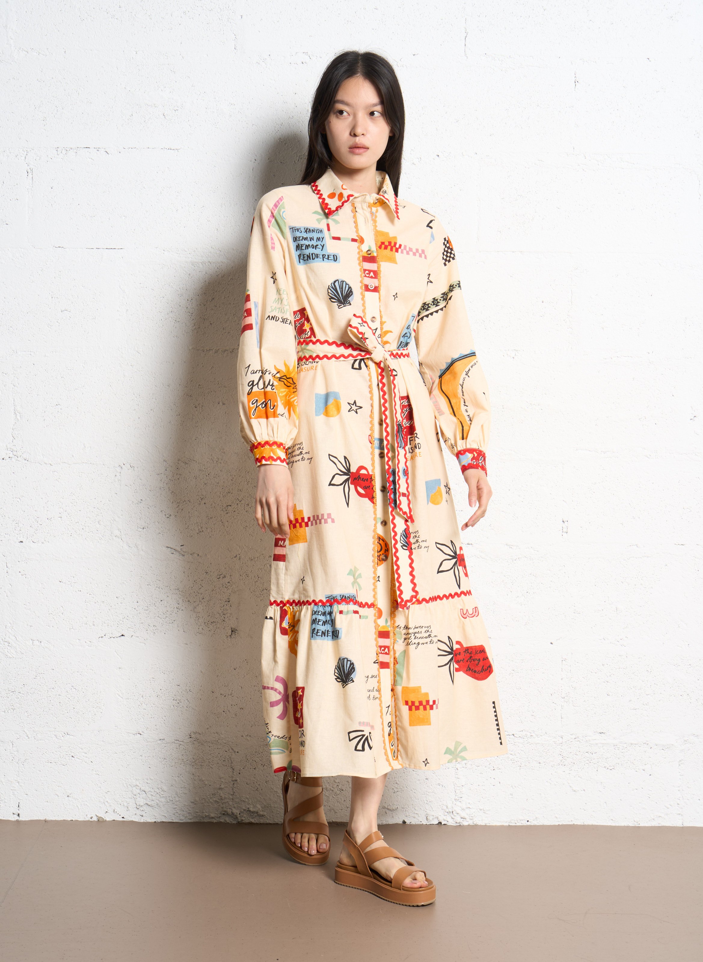 Long dress with classic collar in blended cotton NEVER FULLY DRESSED Multicolored