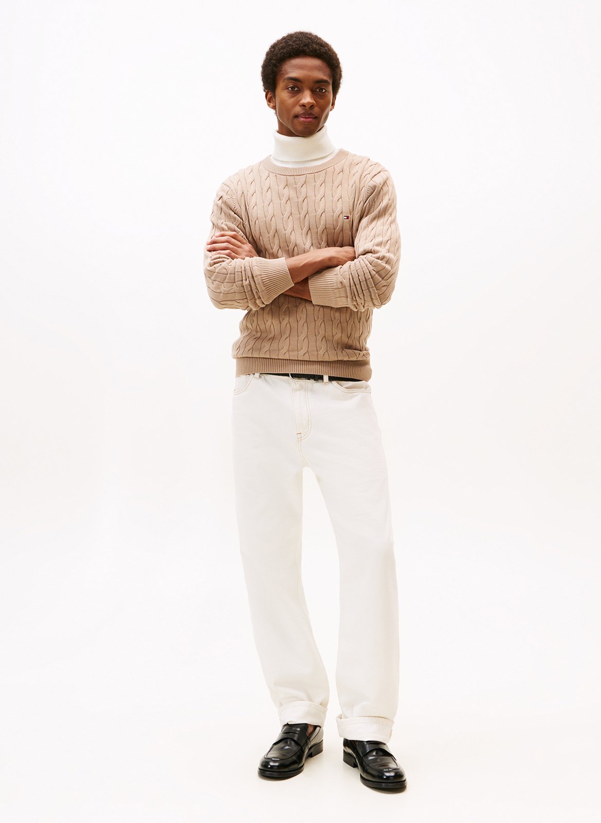 Straight round-neck cotton organic sweater TOMMY HILFIGER Beige