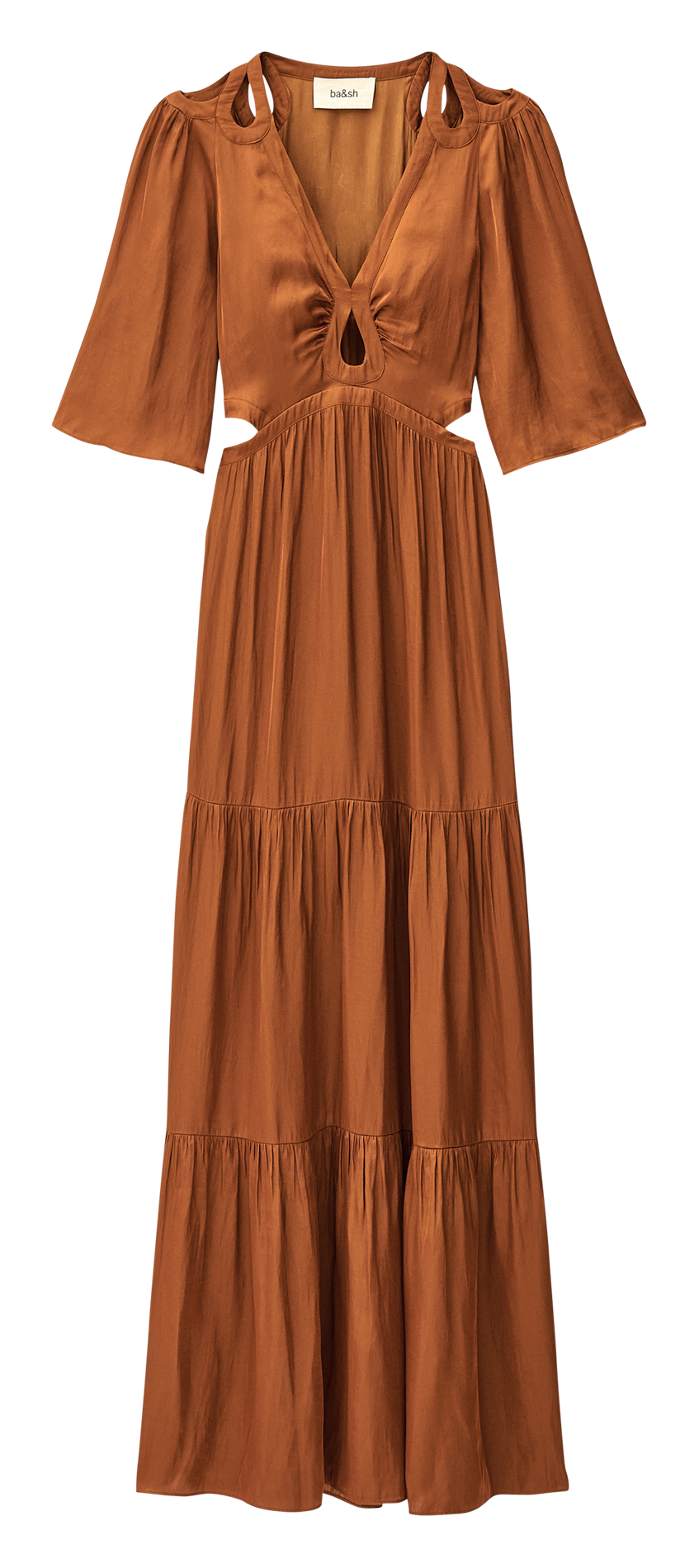 Robe longue col v satinée BA&SH Rose