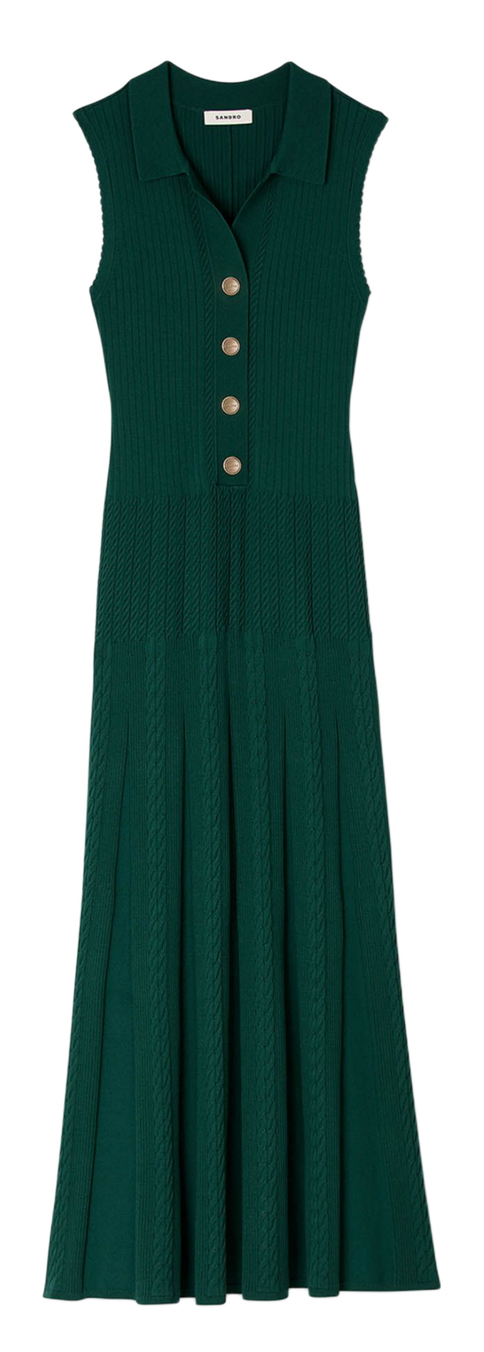 Long knit dress with polo collar SANDRO Green