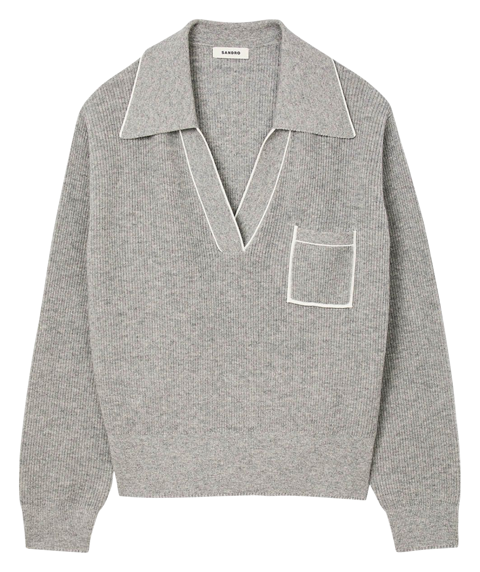 Pull col polo en laine et en cachemire mélangés SANDRO Gris