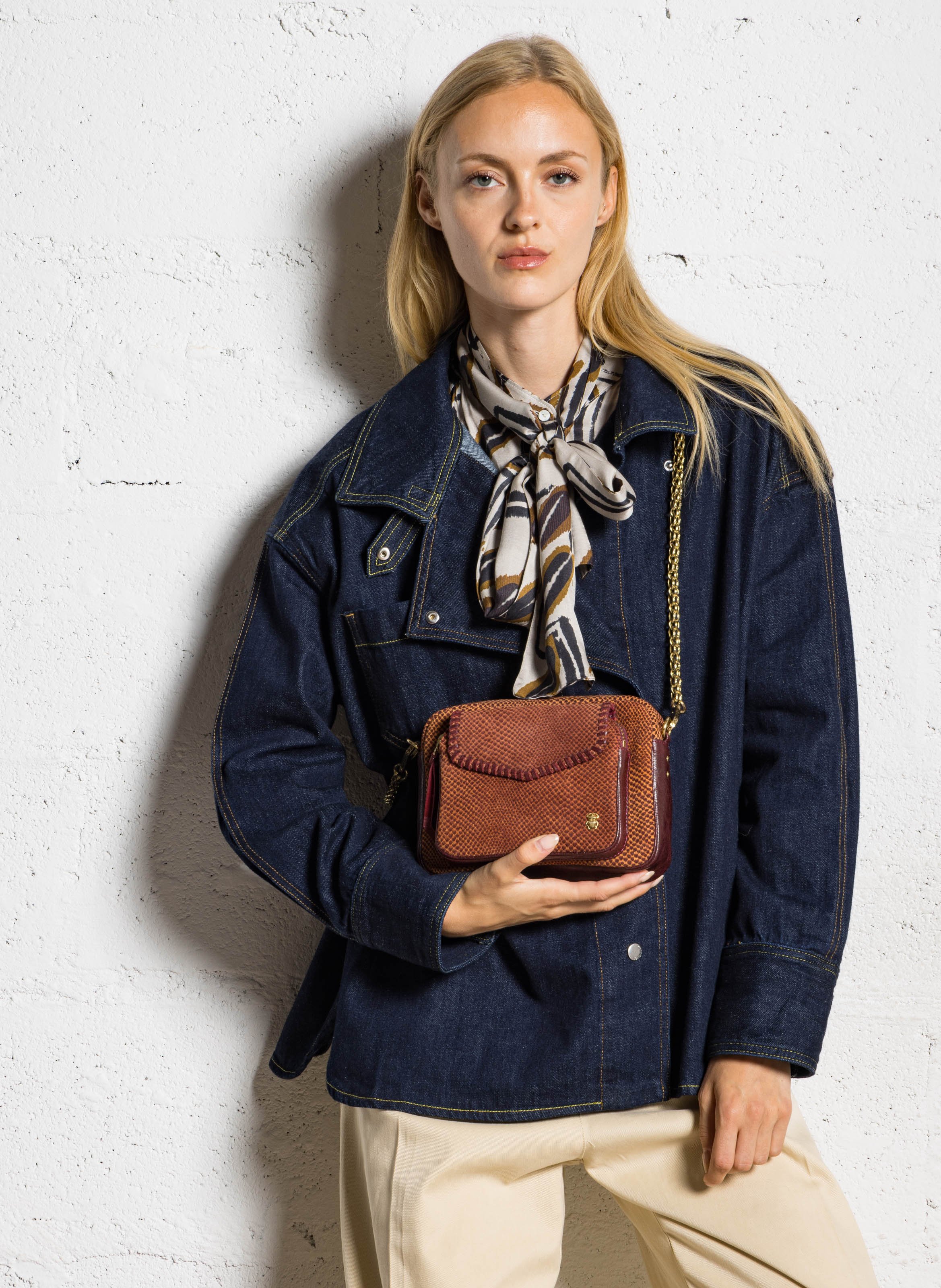 Sac bandoulière en cuir mélangé CLARIS VIROT Rouge