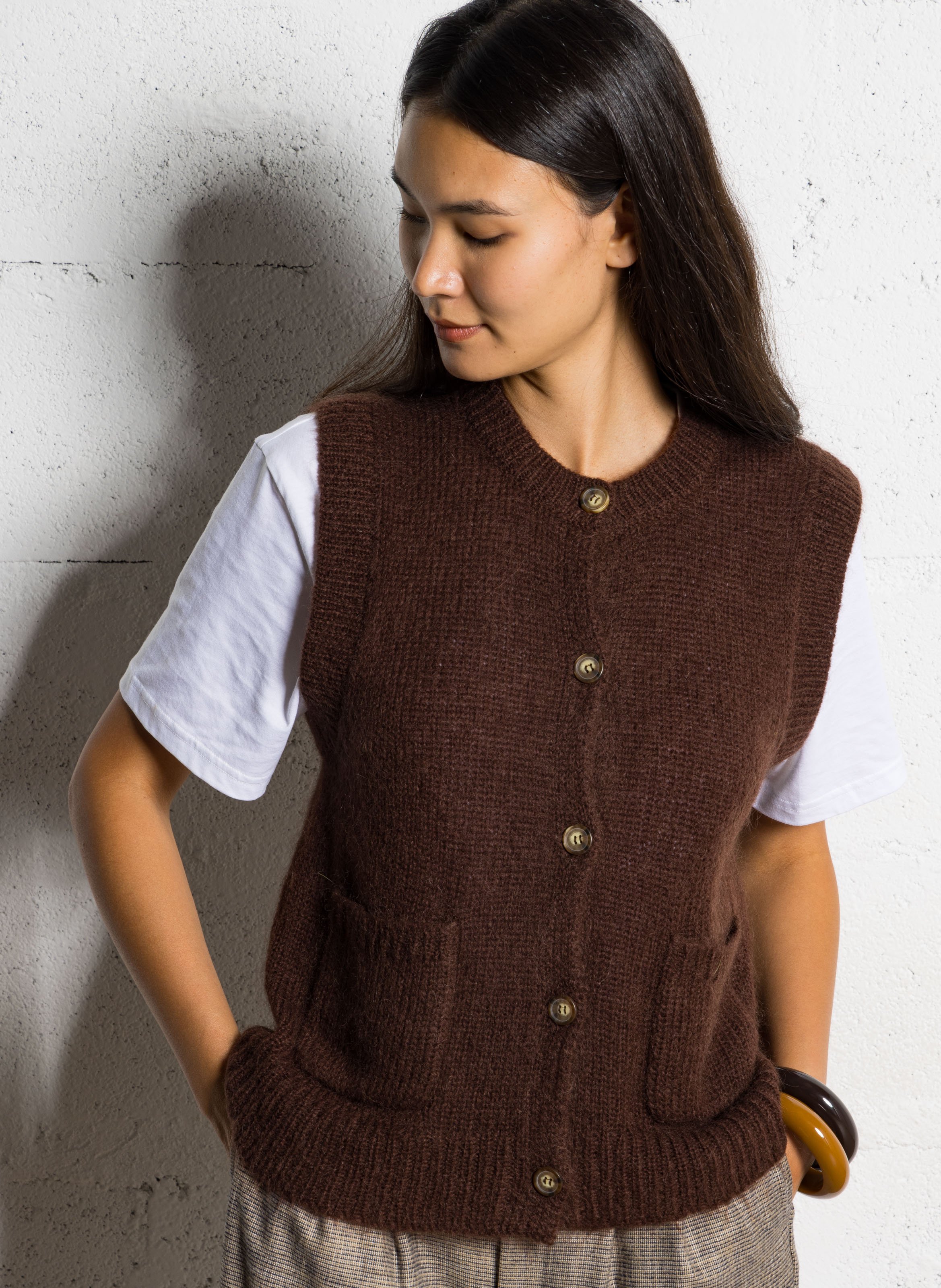 Round-neck mixed-knit cardigan BELLA JONES