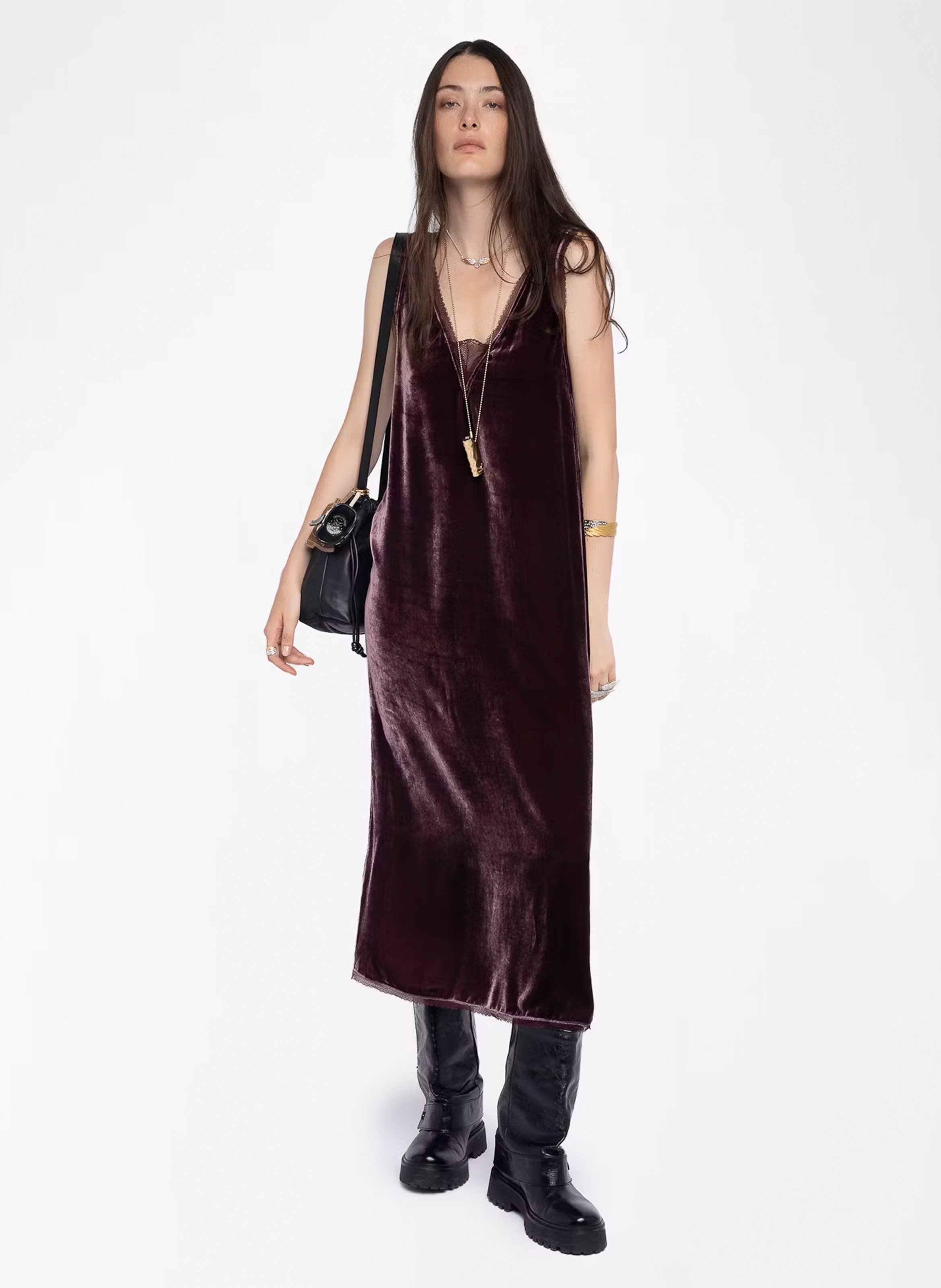 Robe midi en velours col v  ZADIG&VOLTAIRE Violet