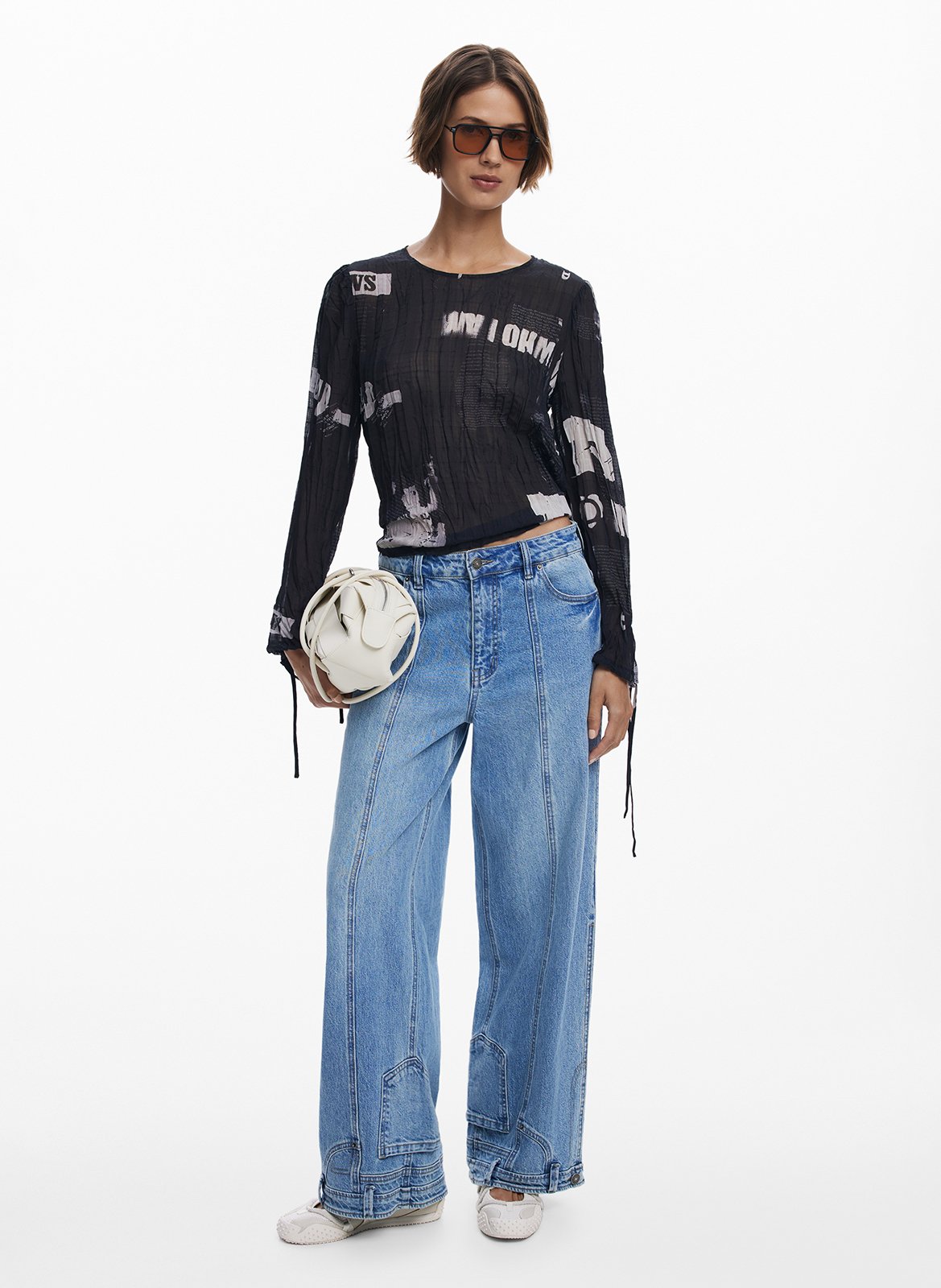 Blouse col rond imprimée  DESIGUAL Noir