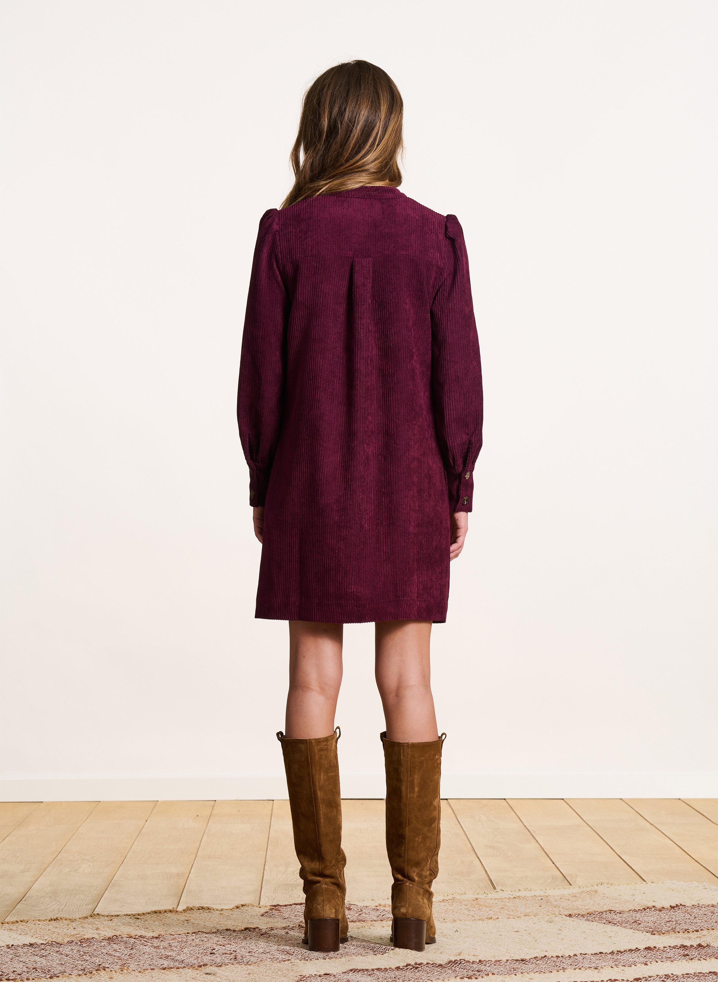 Robe courte droite col tunisien LA FEE MARABOUTEE Marron