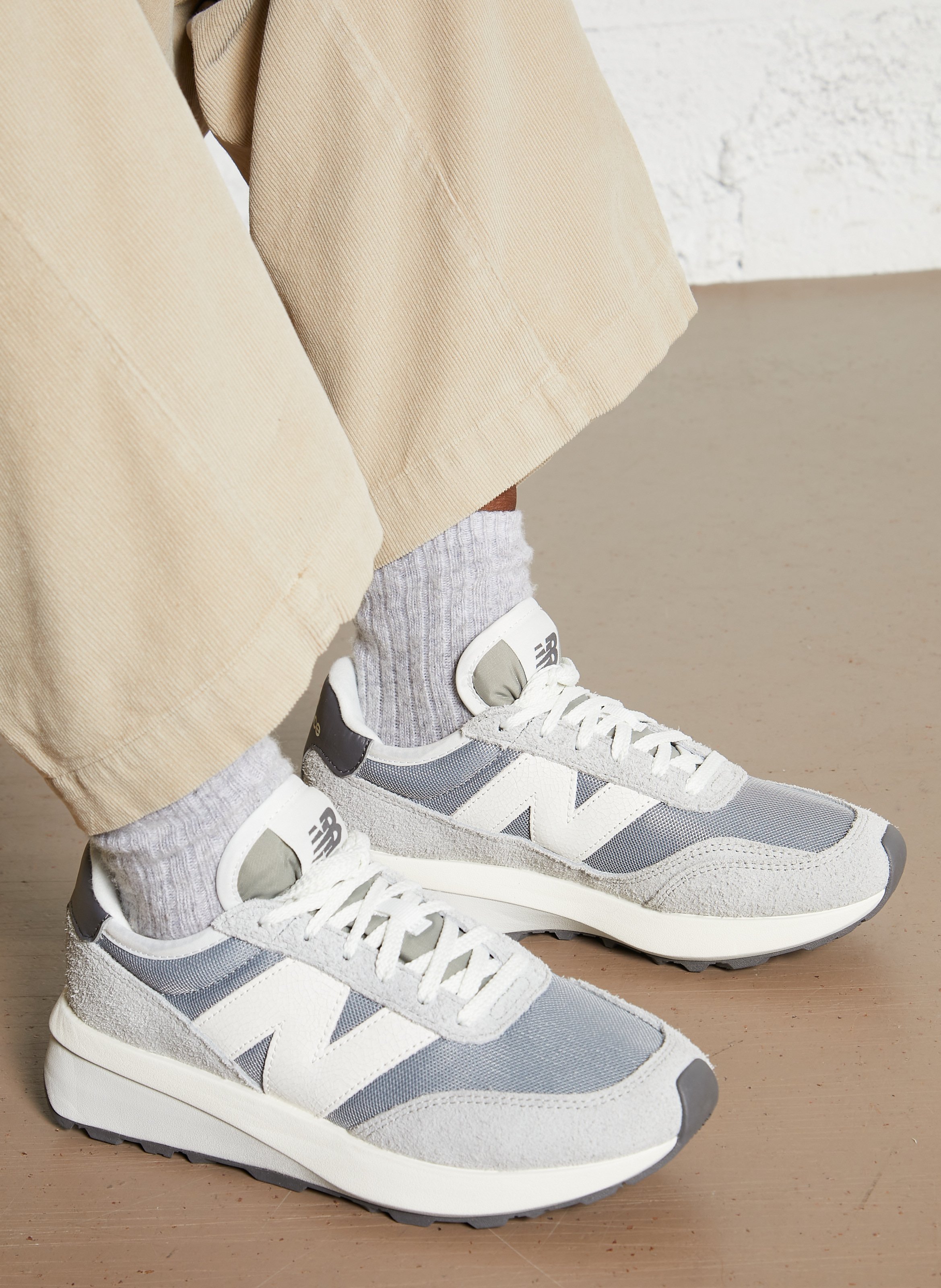 Low-top leather mix sneakers NEW BALANCE Grey