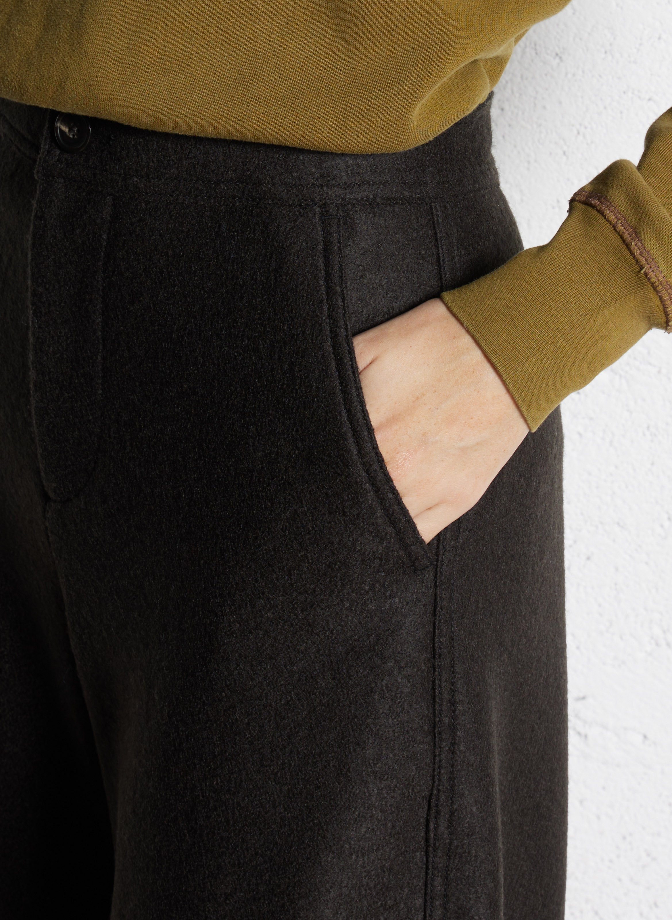 Pantalon large uni en laine SOEUR Vert