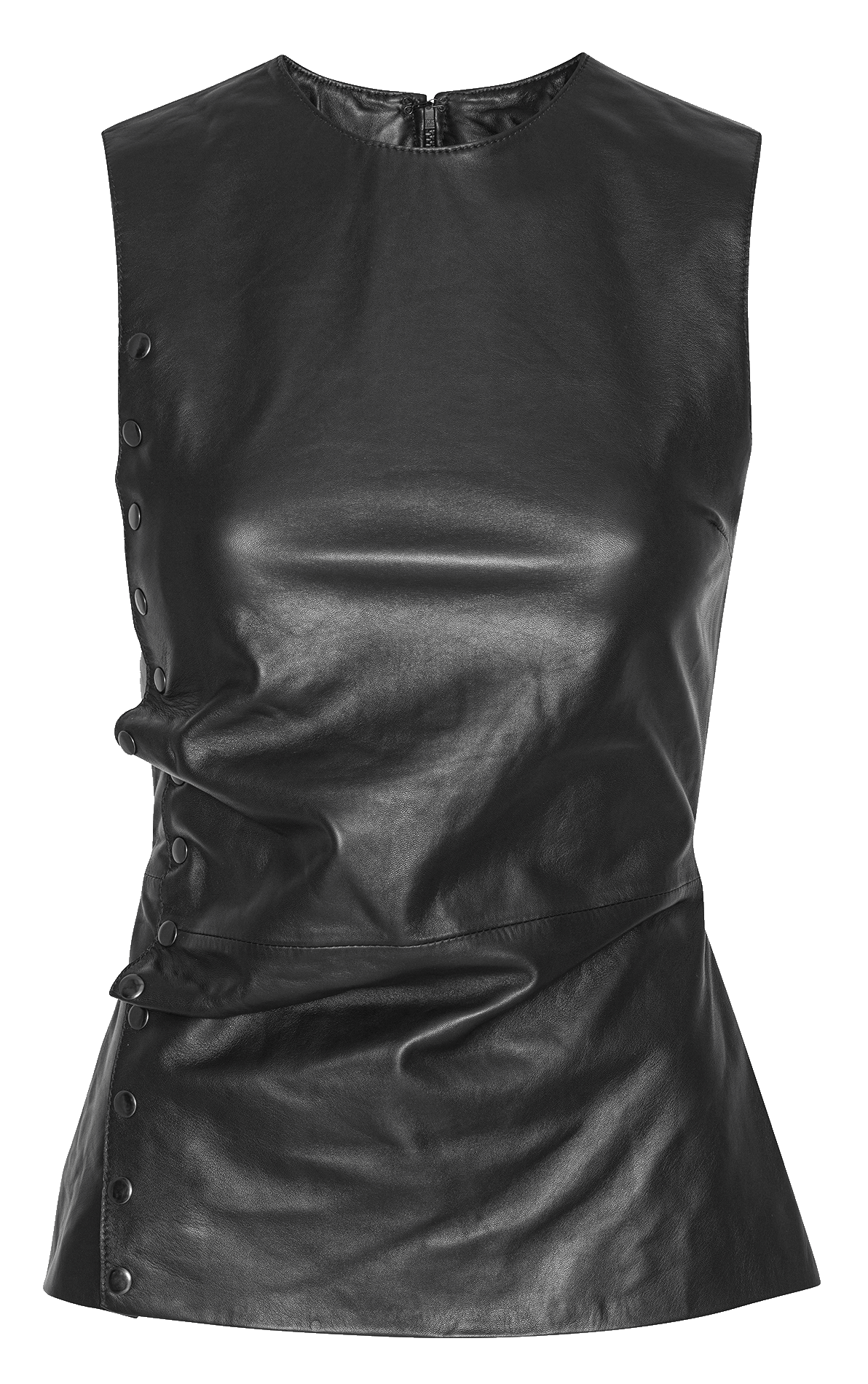 Top sans manches plissé en cuir ROTATE Noir