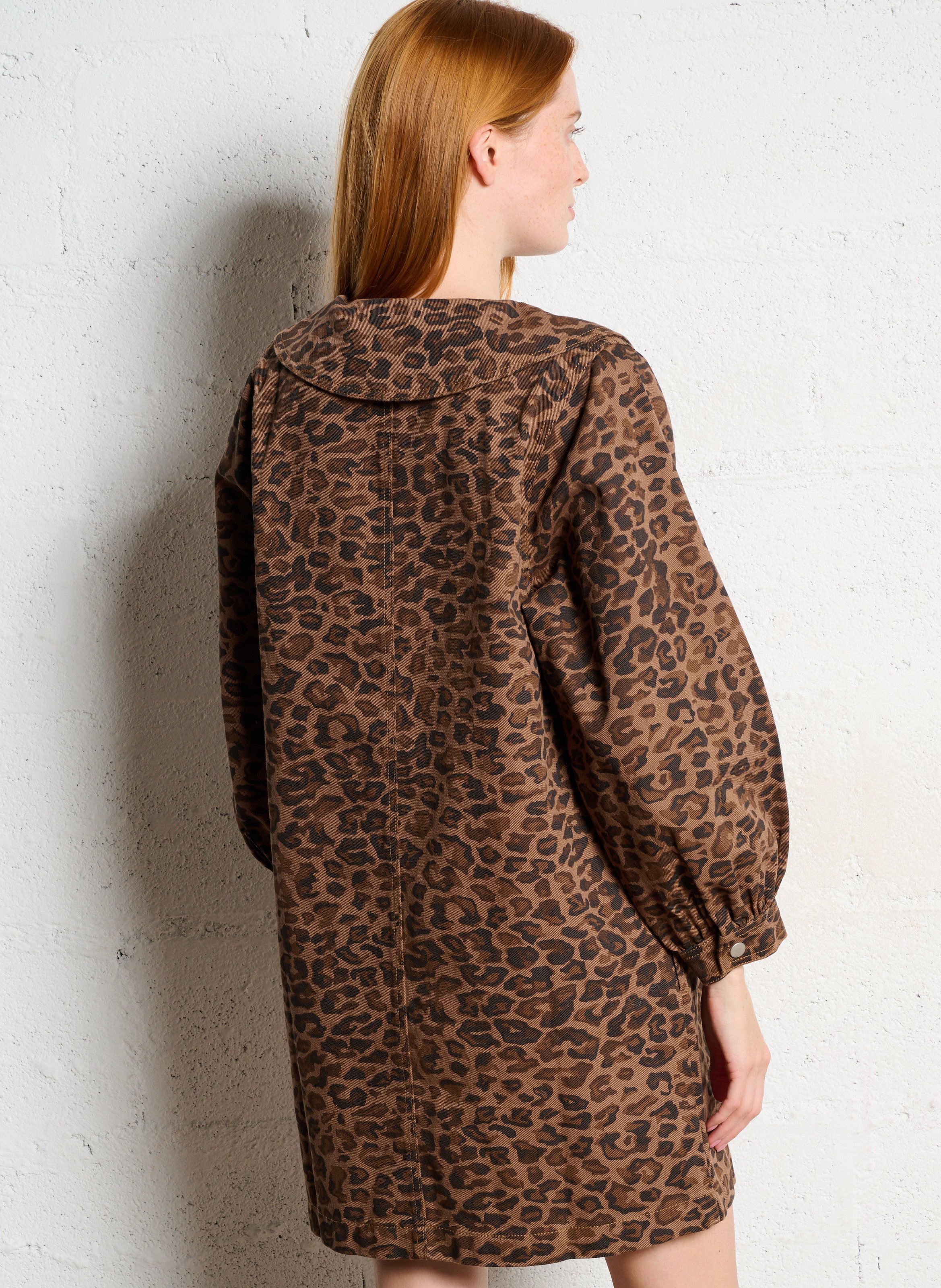 Robe courte en coton imprimé THE TINY BIG SISTER Marron