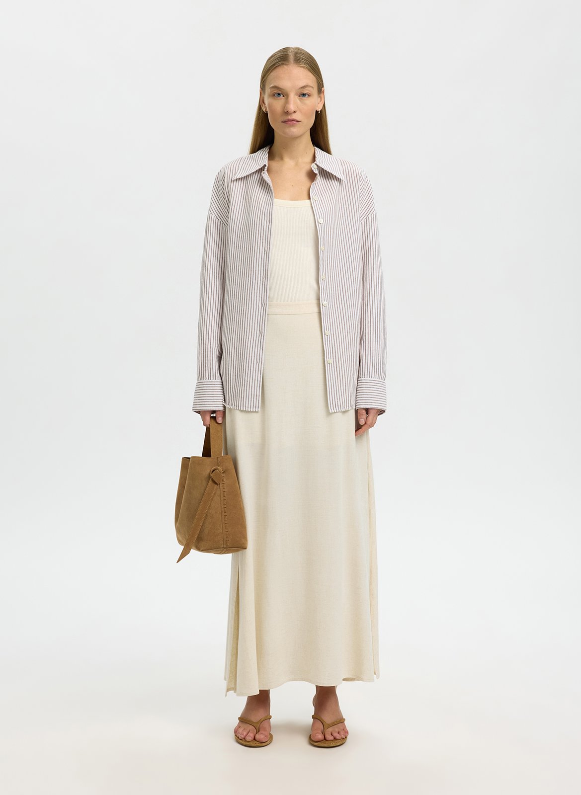 Lange, gerende rok SELECTED Beige