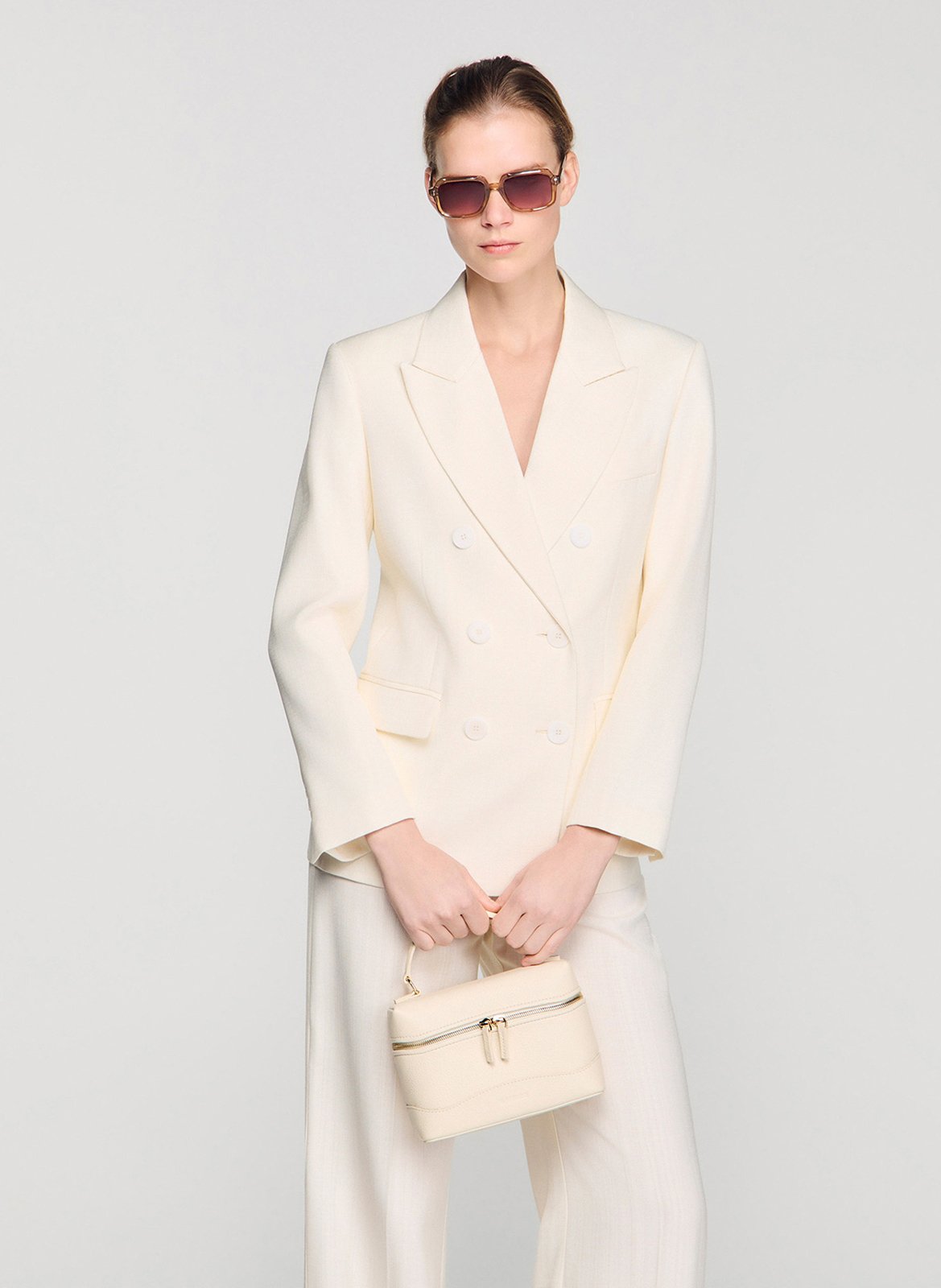 Sac bandoulière zippé en cuir grainé SANDRO Beige