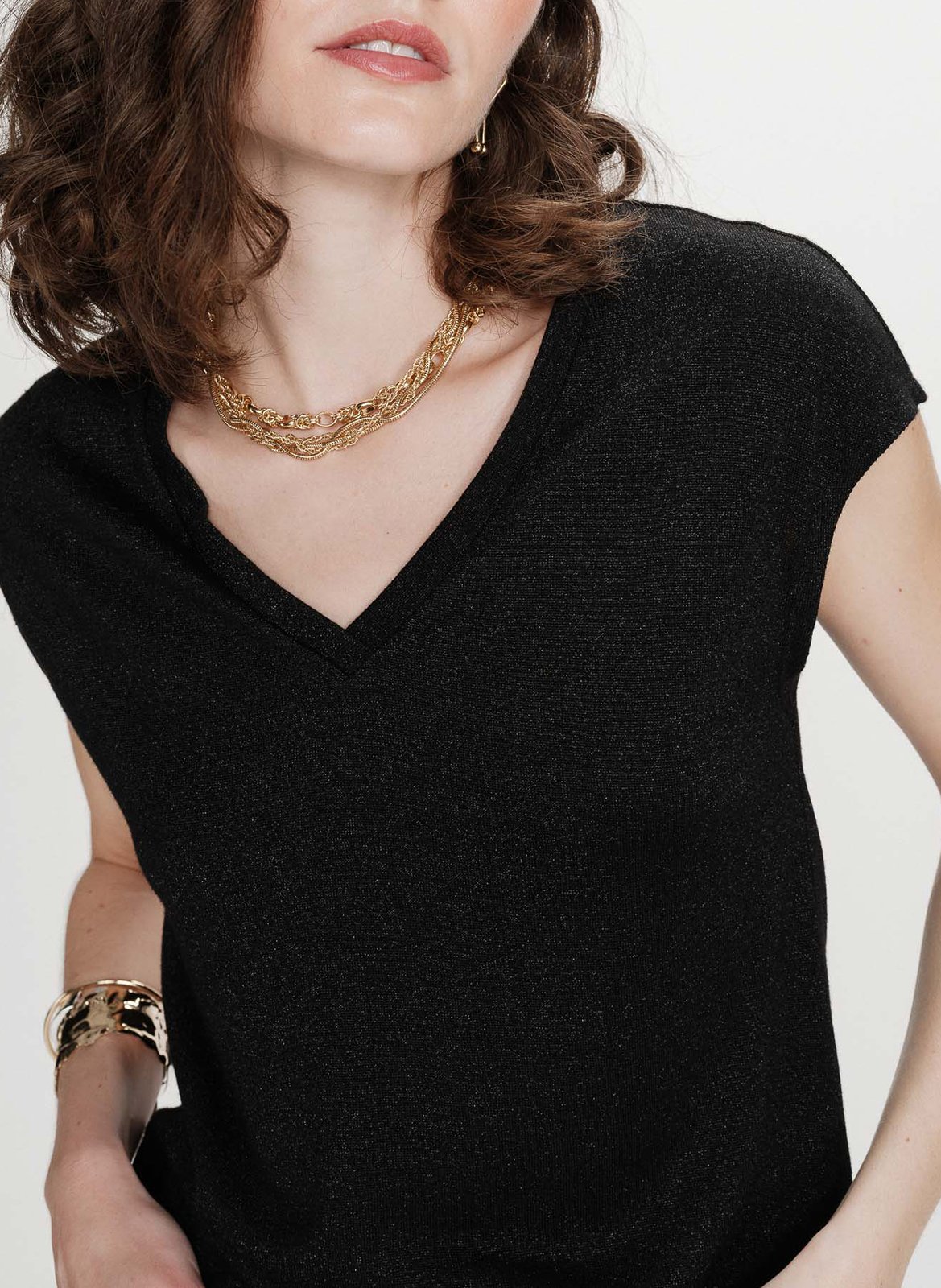 Crepe V-neck top Black