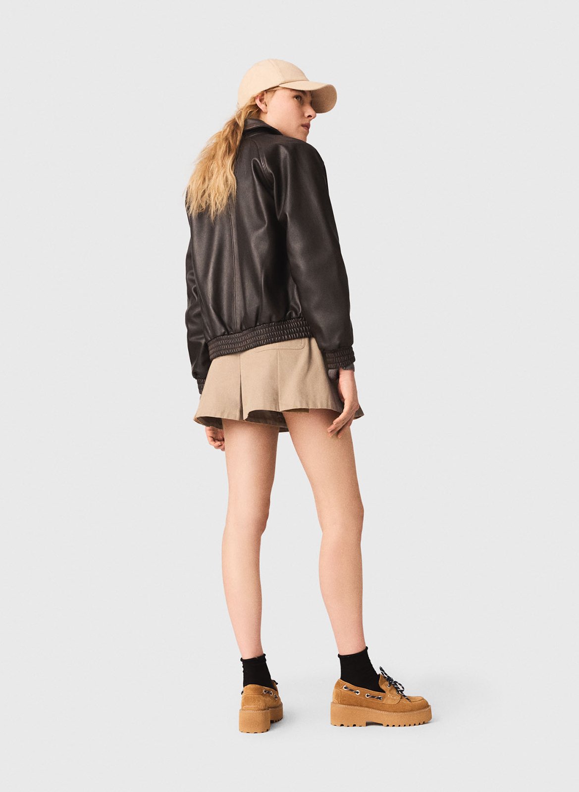 Straight buttoned leather jacket MAJE Brown