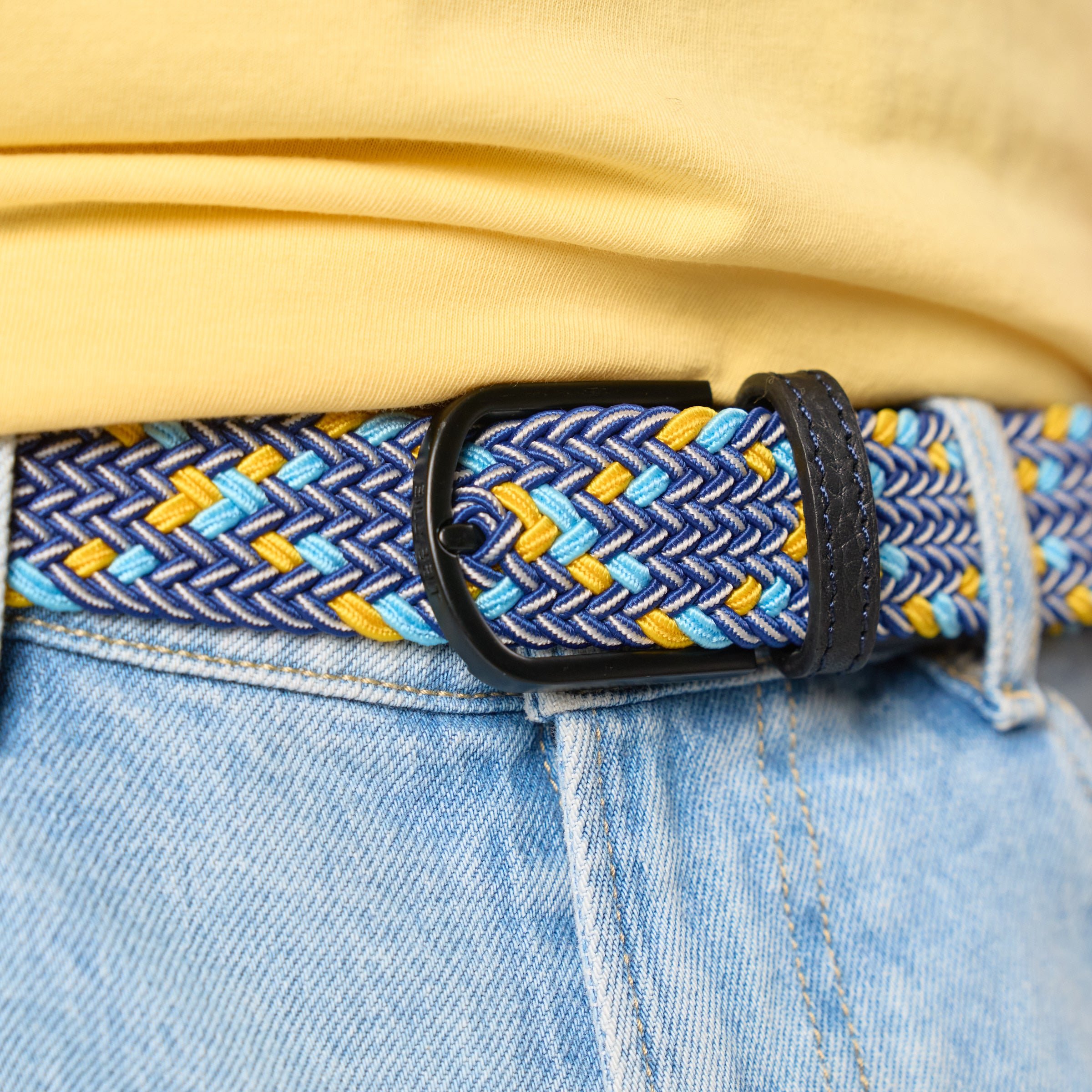 Multicolored braided elastic belt Blue
