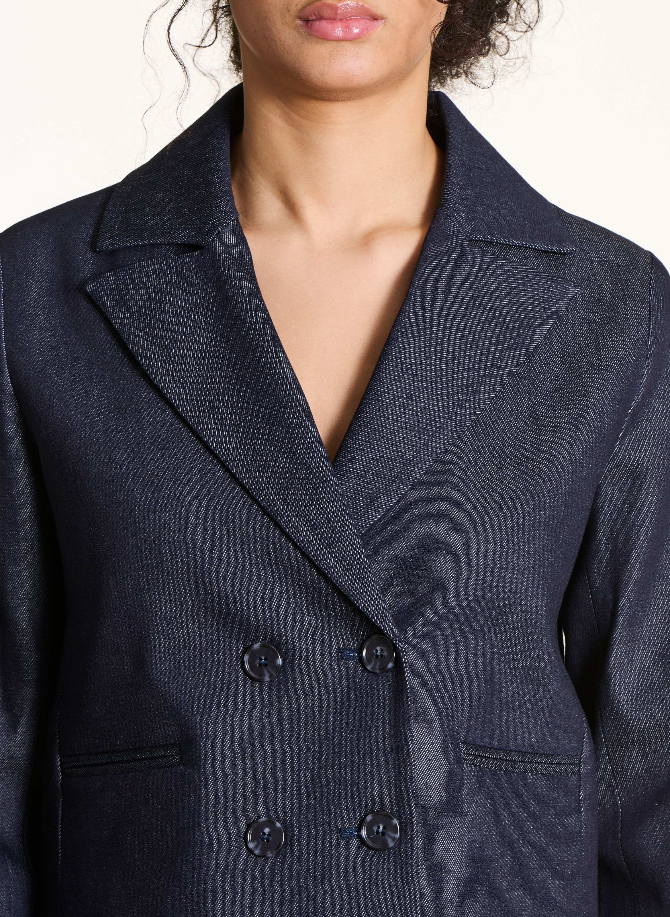 Cotton-blend cropped denim jacket LA FEE MARABOUTEE Blue