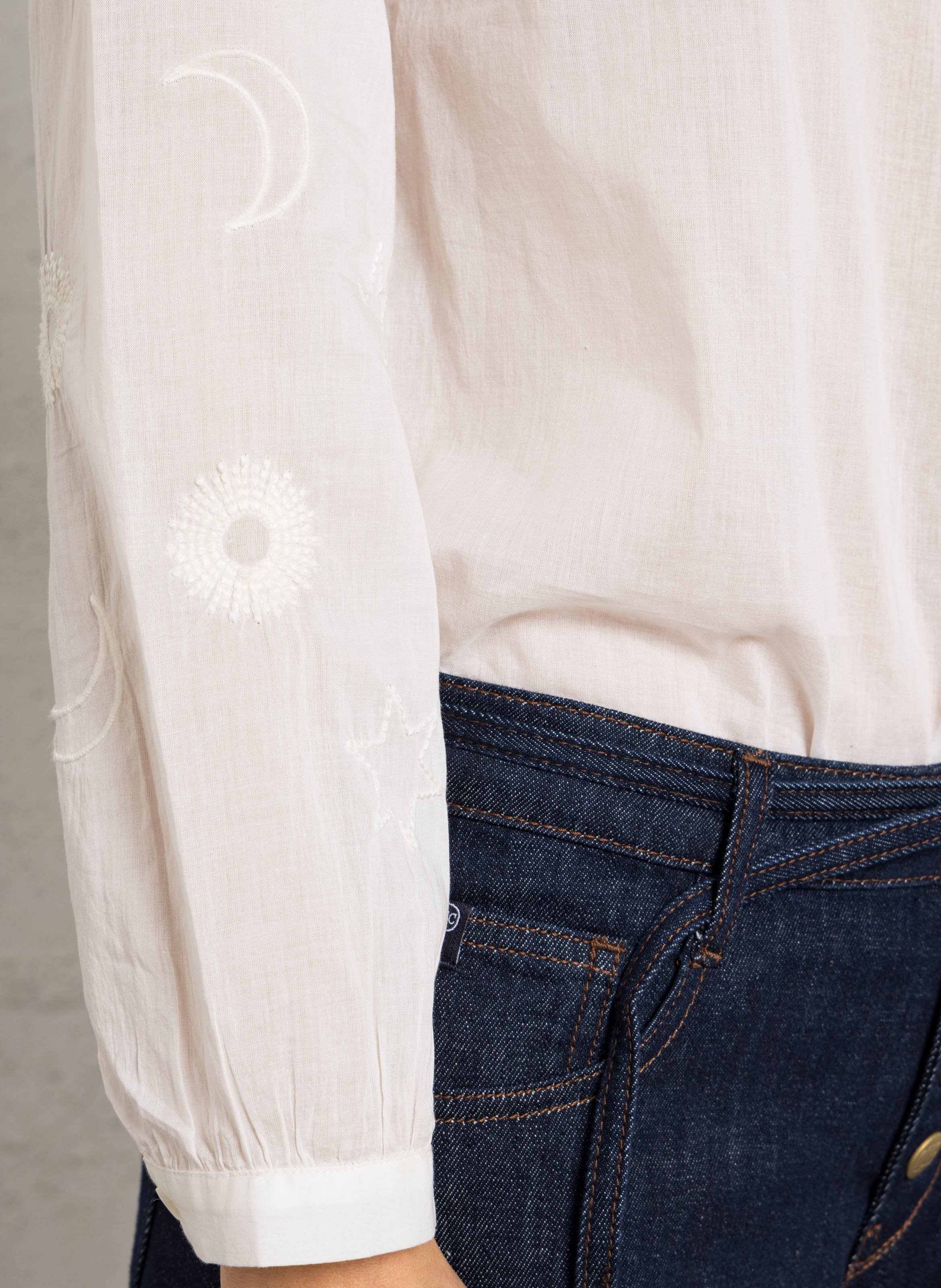 Embroidered cotton tunic collar blouse LA PETITE ETOILE Beige